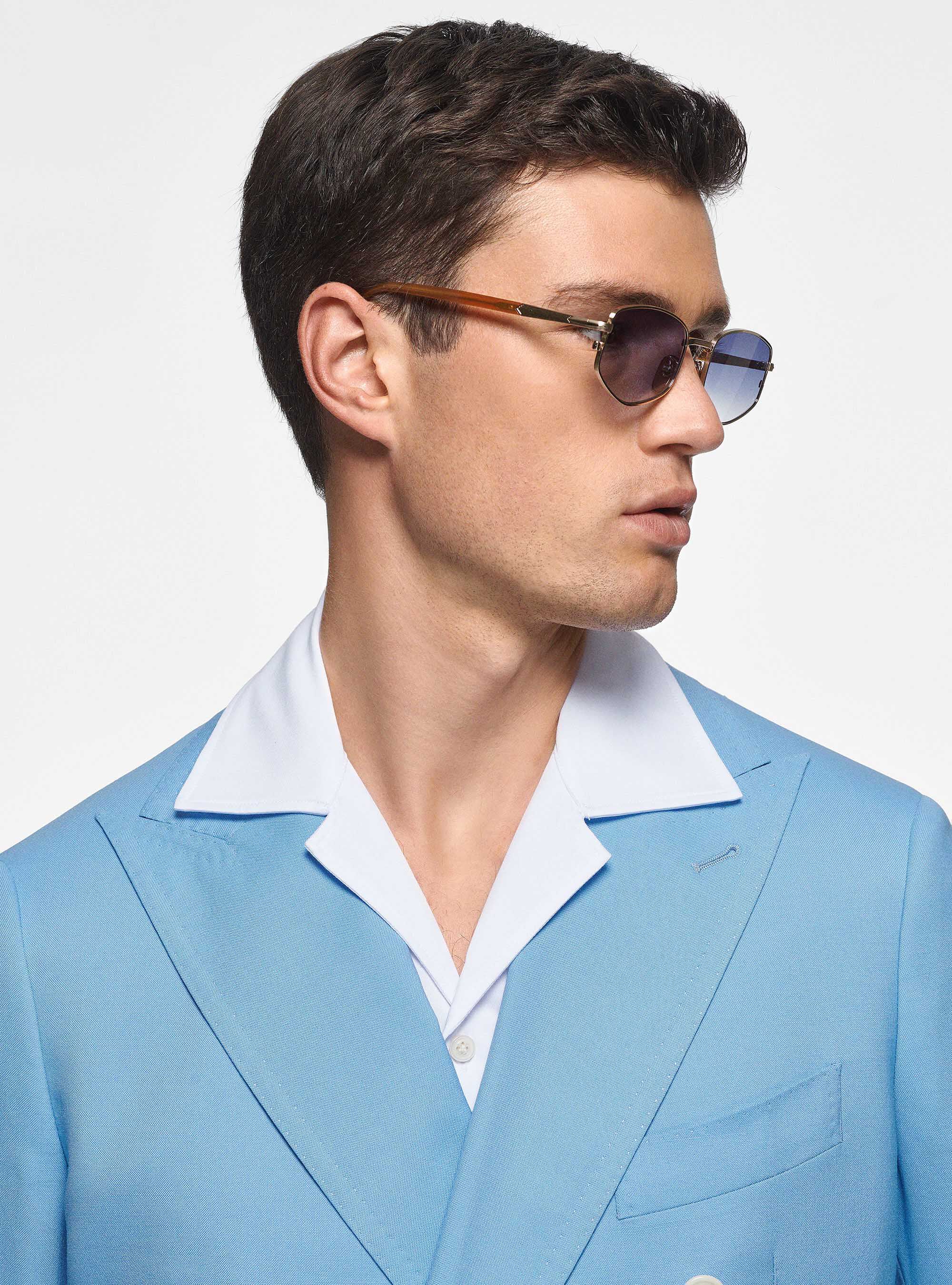 Giacca doppiopetto in pura lana, AZZURRO