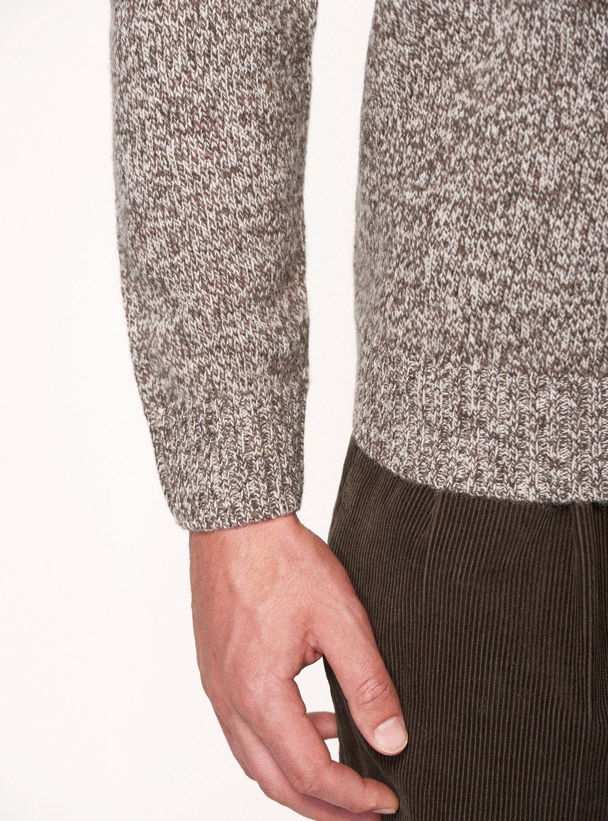 Jersey de cuello redondo de pura lana Shetland, MARRON