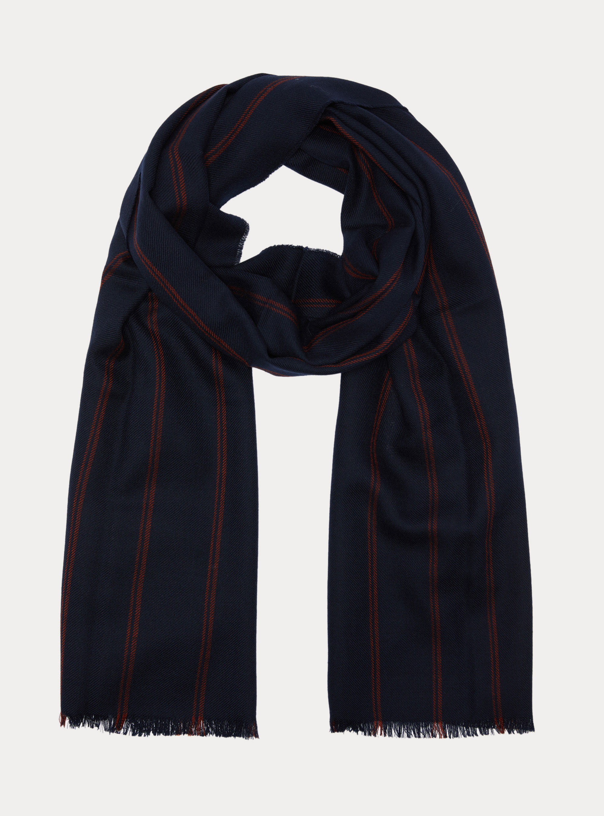 Sciarpa leggera in lana a righe, NAVY/BORDEAUX B054