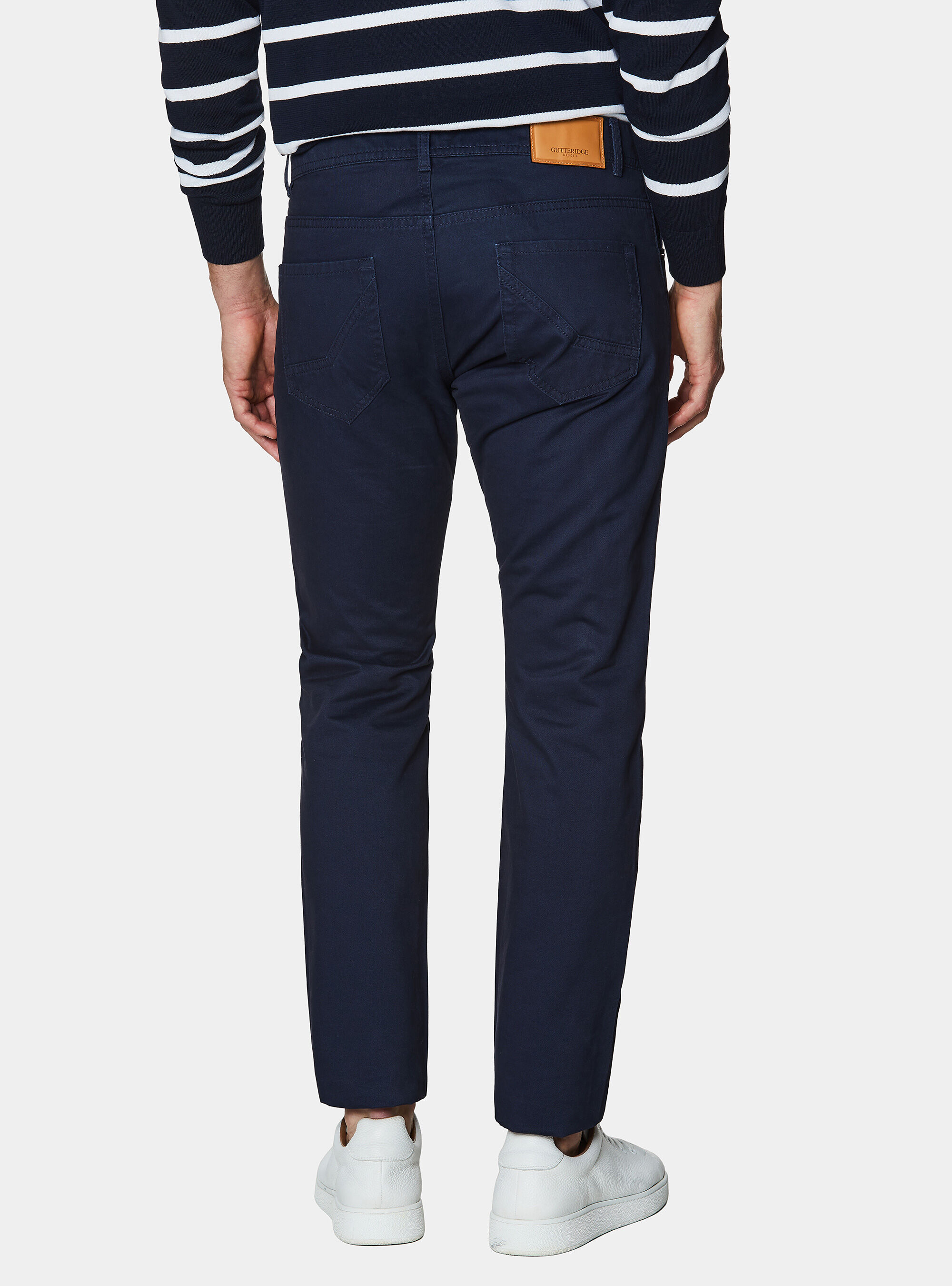 Pantaloni slim fit in twill di cotone, BLU NAVY
