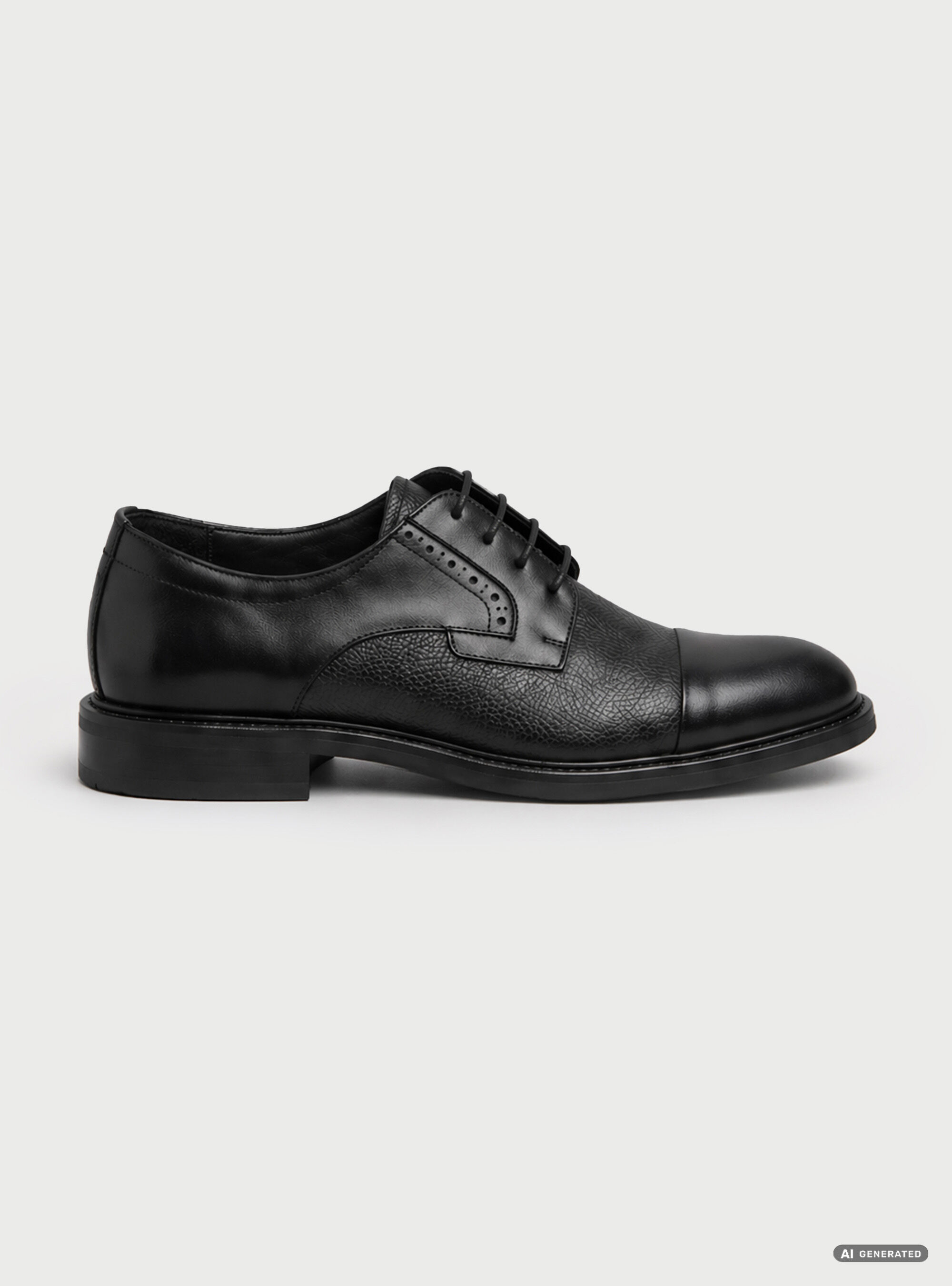 Lace-up derby in textured leather with a smooth, rounded toe