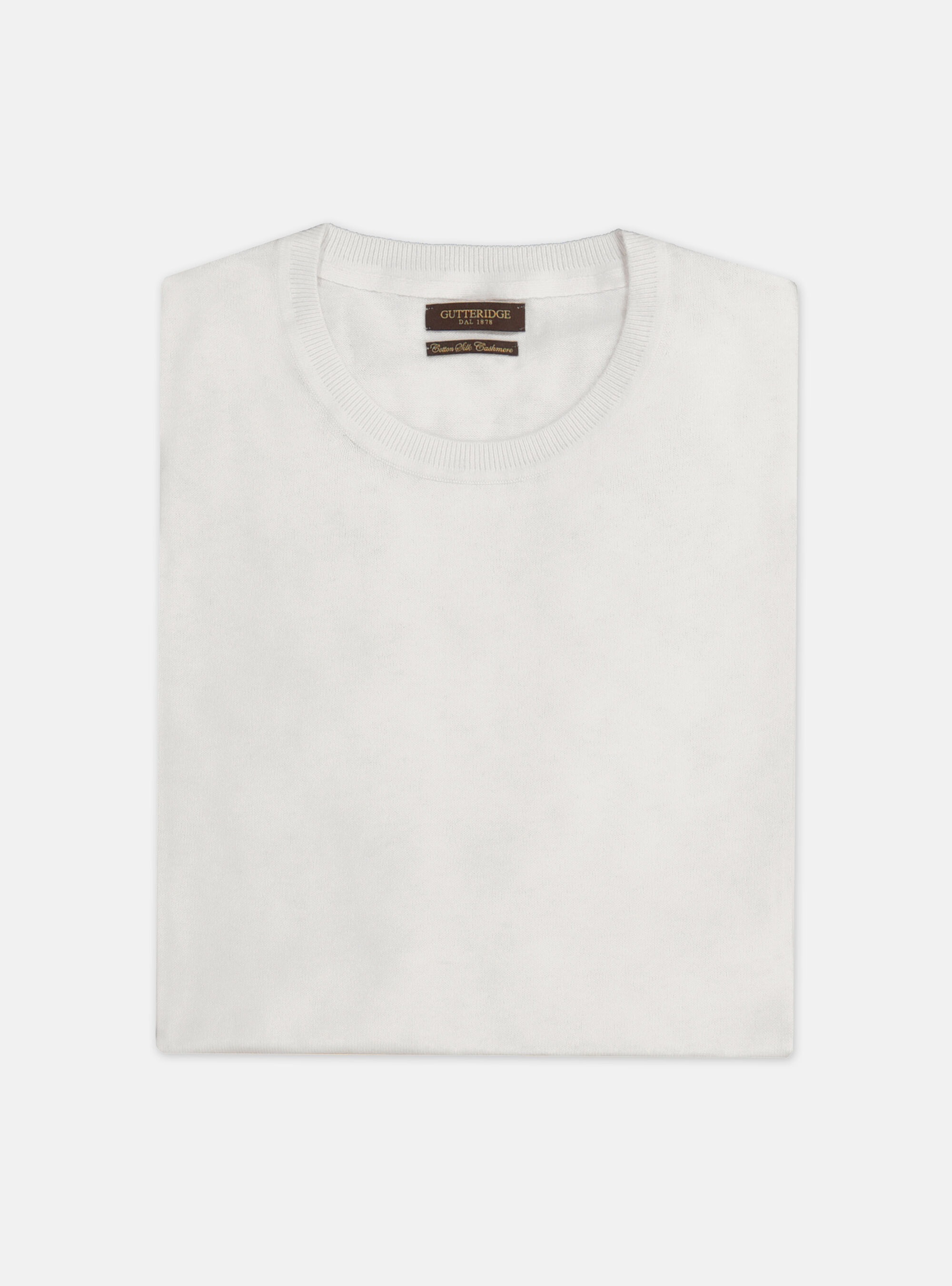 COTTON SILK AND CASHMERE ROUND NECK SWEATER, WHITE