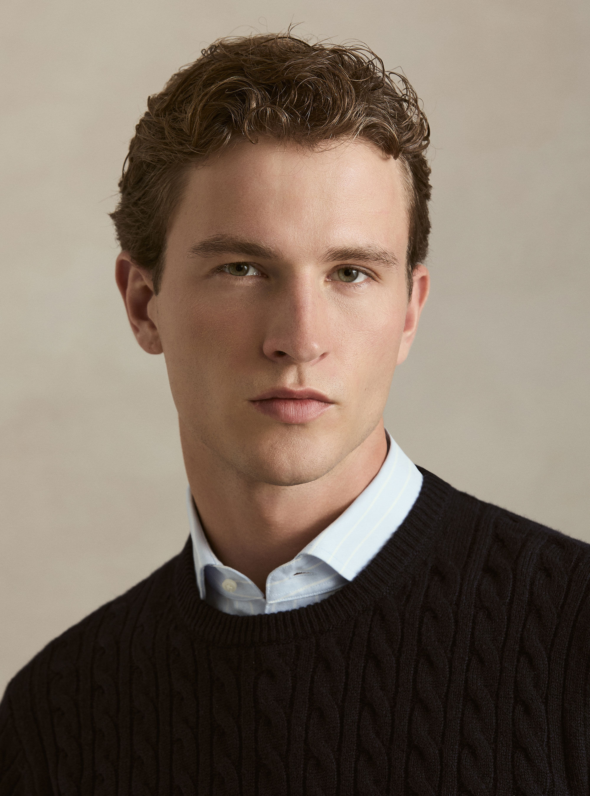 Girocollo in maglia con treccia in lana cashmere, BLU NAVY