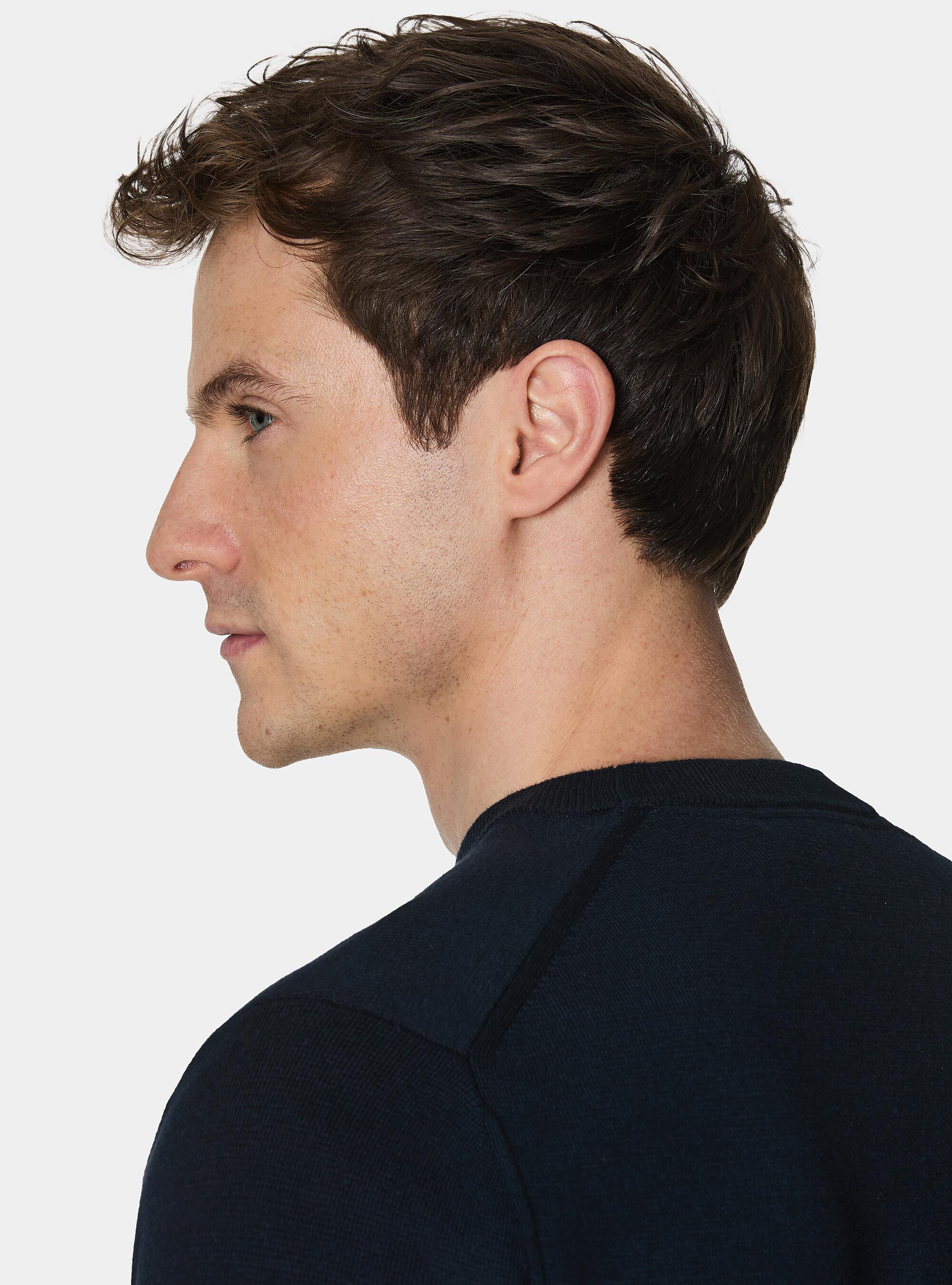 Cotton blend crew neck sweater, NAVY BLUE