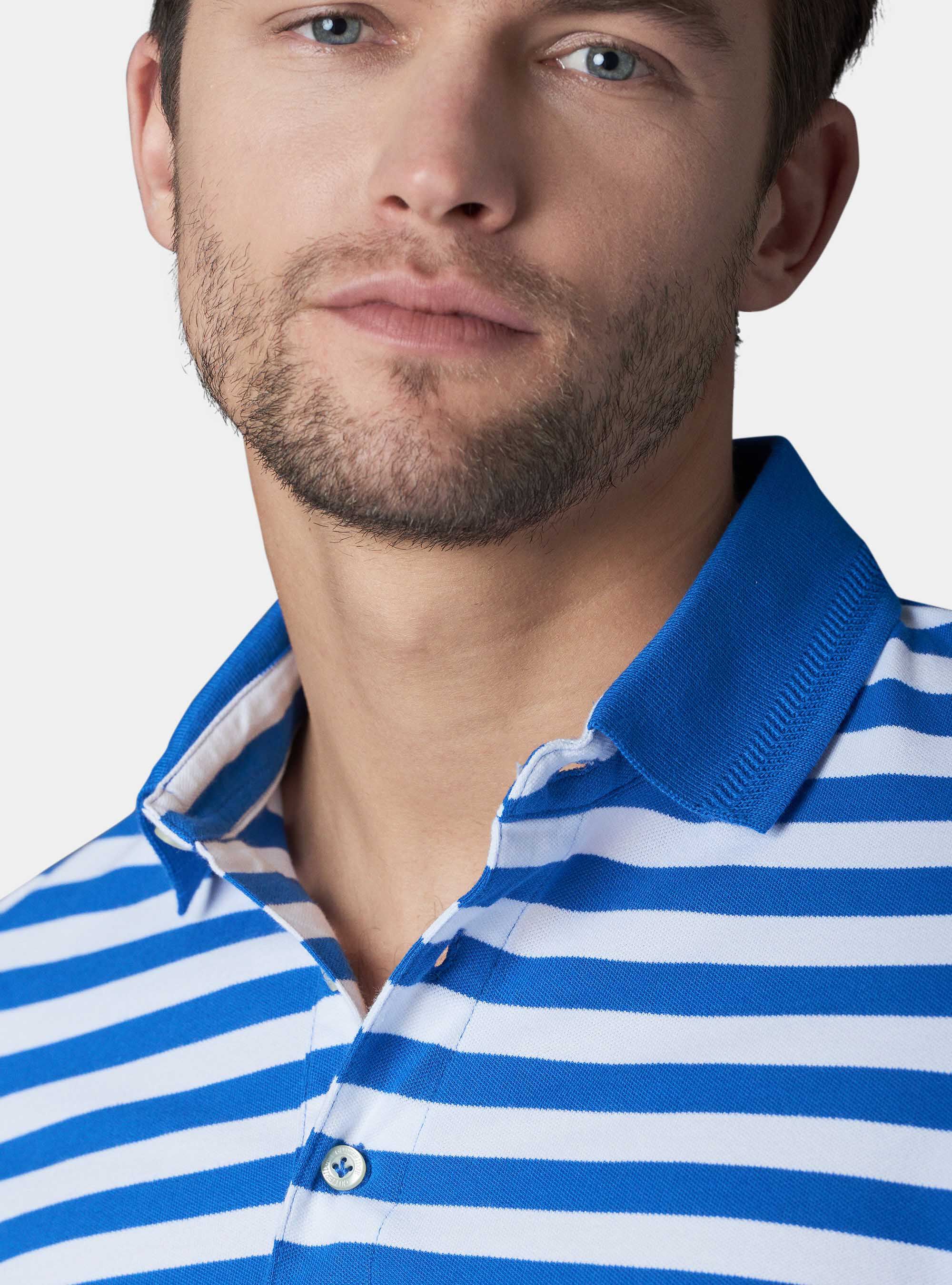 Polo de rayas en algod&oacute;n piquet stretch, AZUL ROYAL