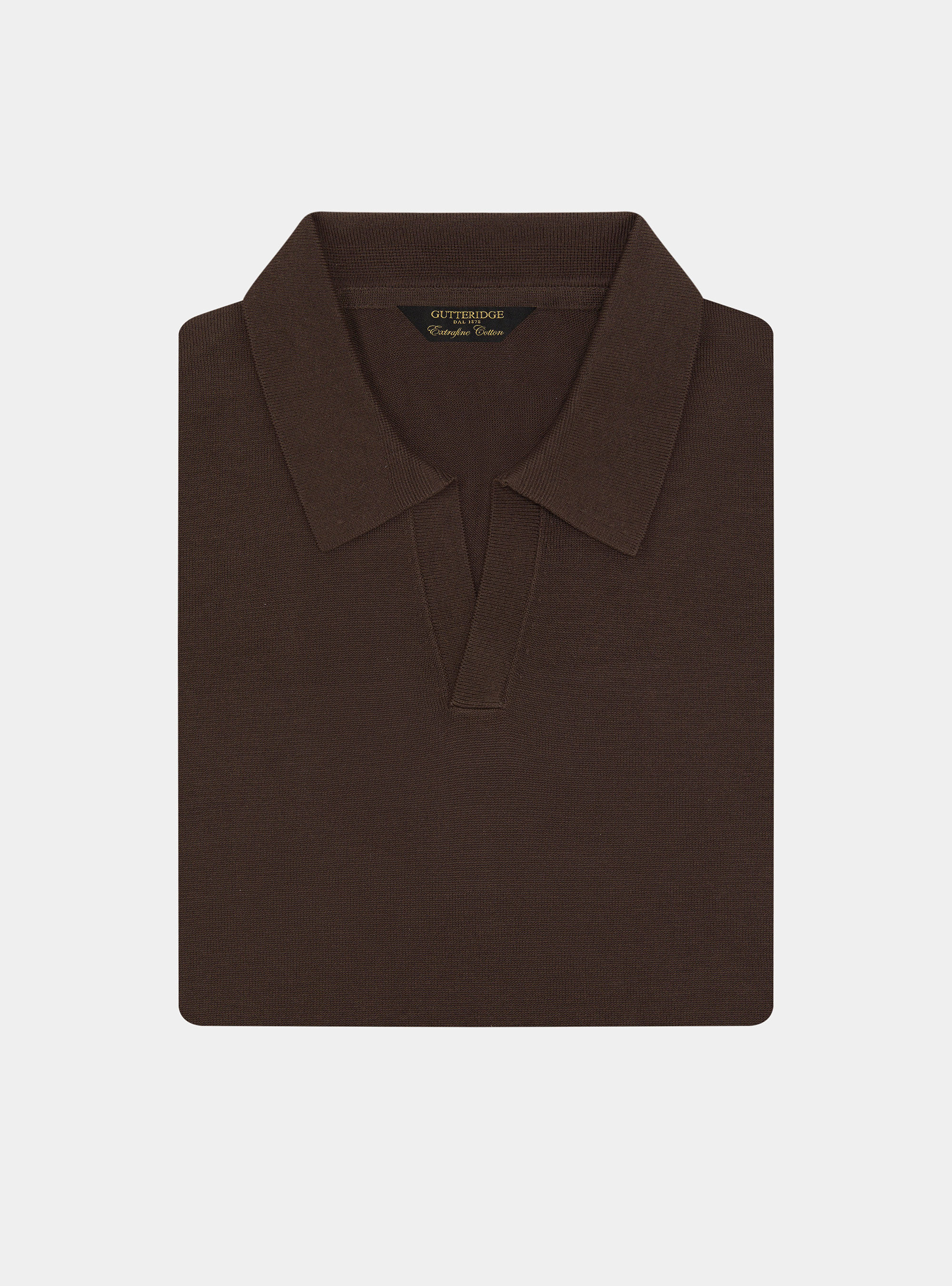 Polo tricot&eacute; sans boutons en coton extra-fin, MARRON