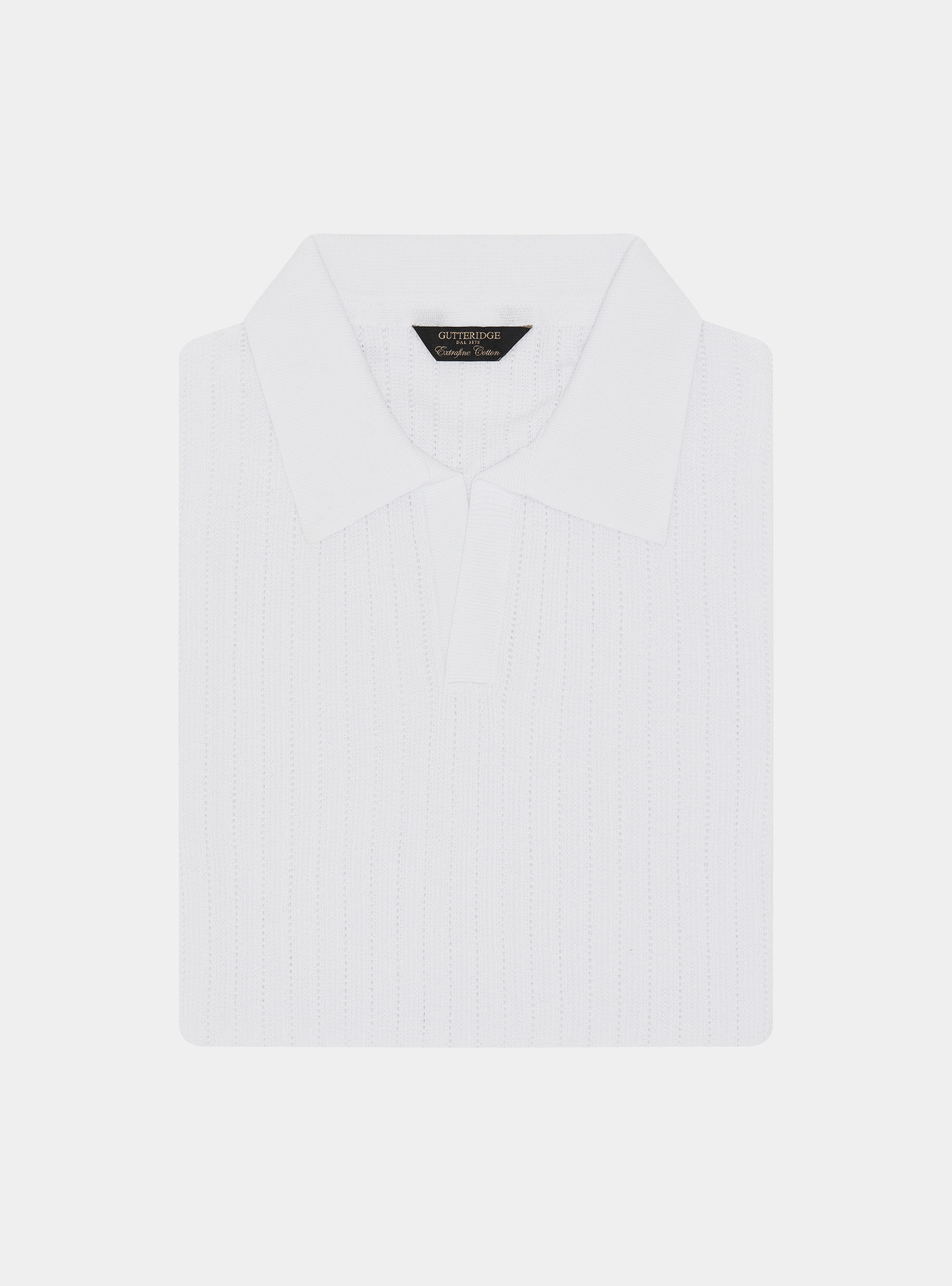 Polo in maglia traforata senza bottoni in cotone extrafine, BIANCO