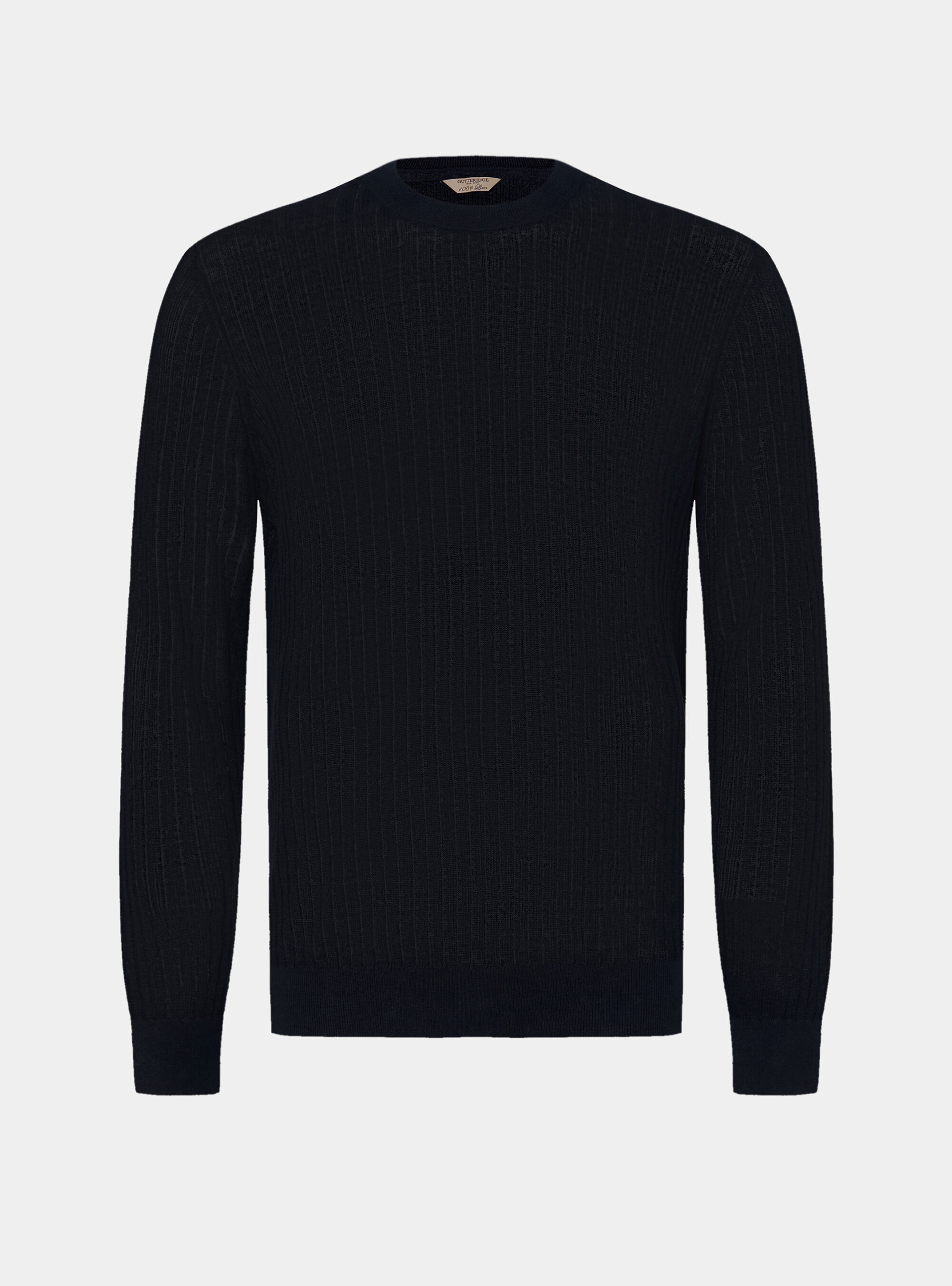 Maglia girocollo a costine in puro lino, BLU NAVY