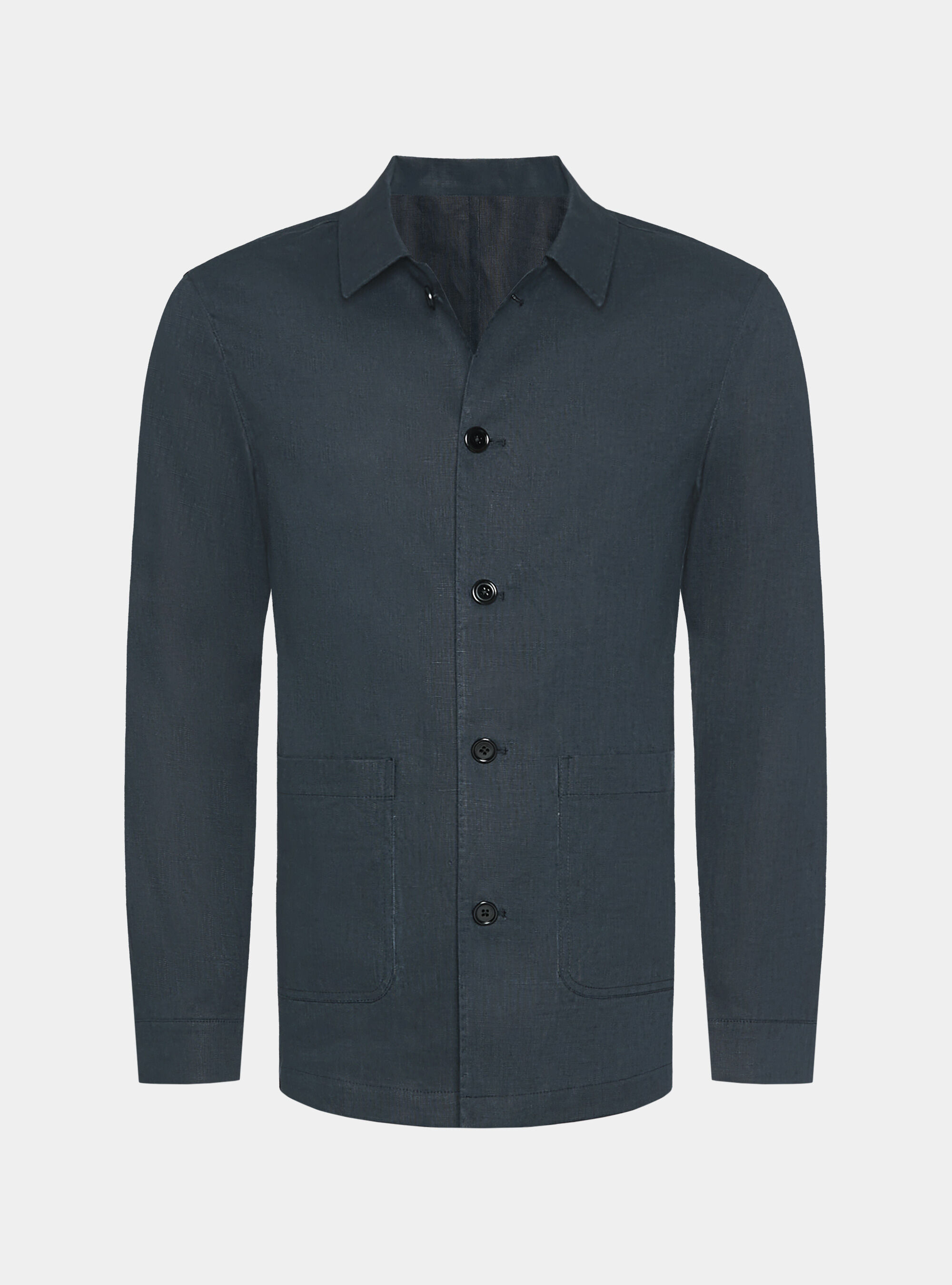 Giacca camicia in puro lino, BLU NAVY
