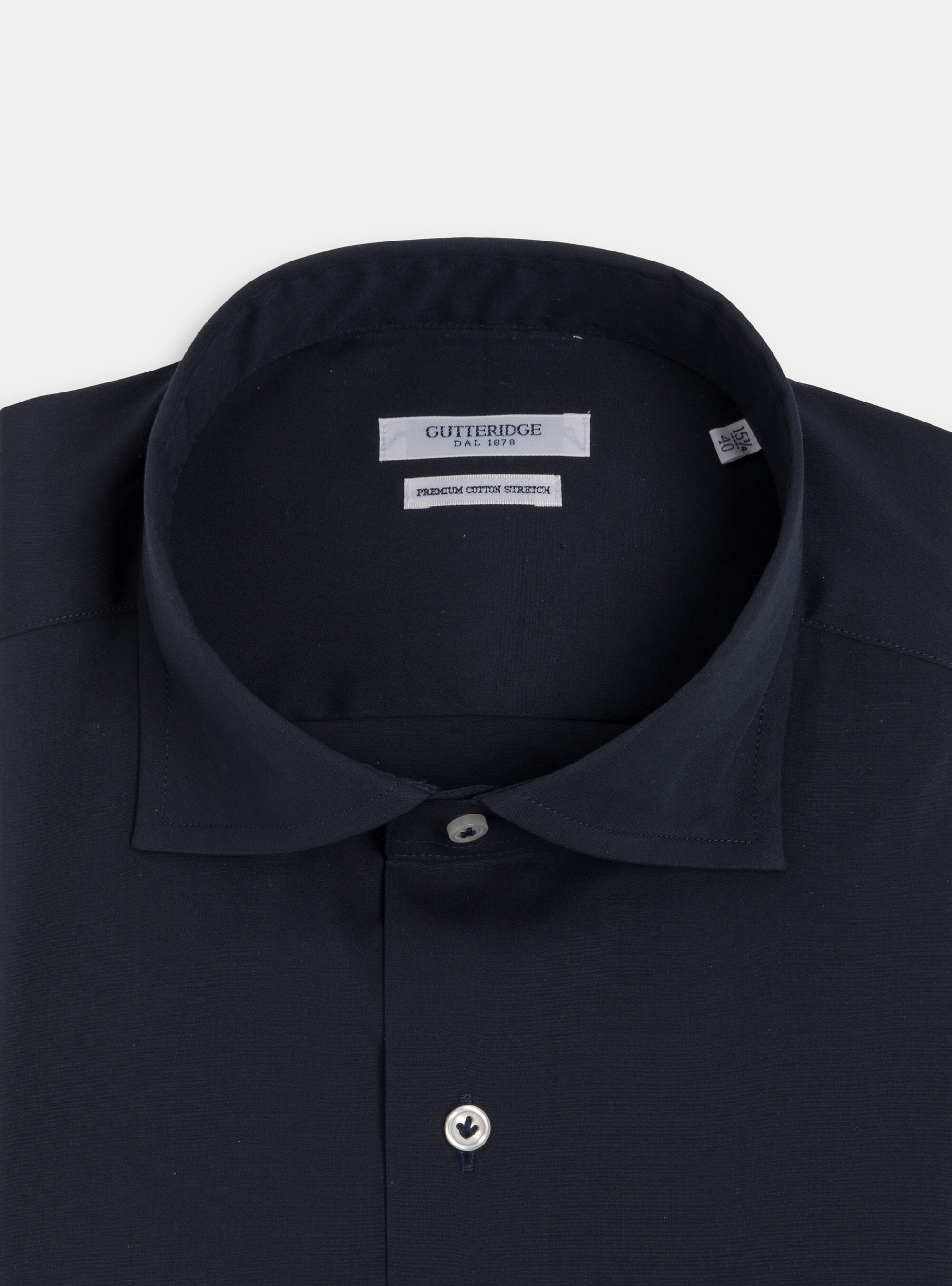 Stretch cotton poplin French collar shirt, NAVY BLUE