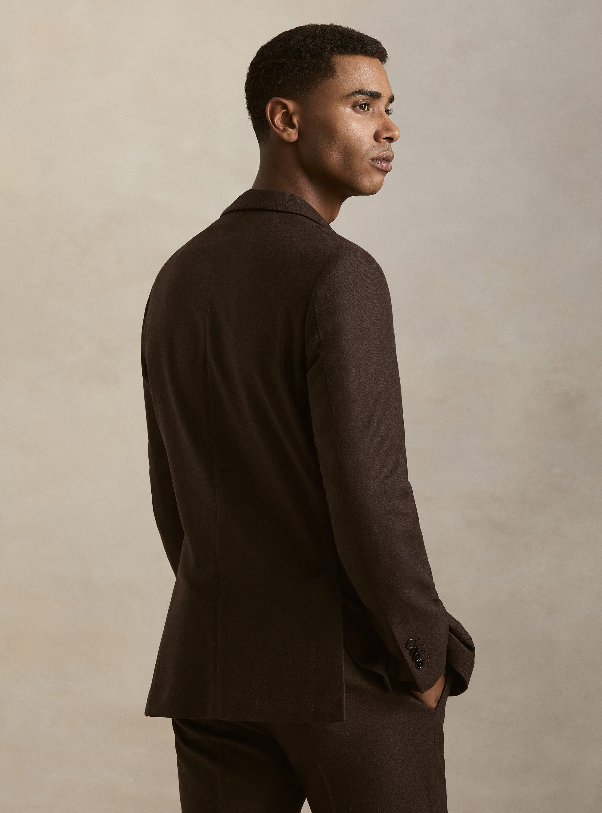 Wool blend flannel blazer, BROWN