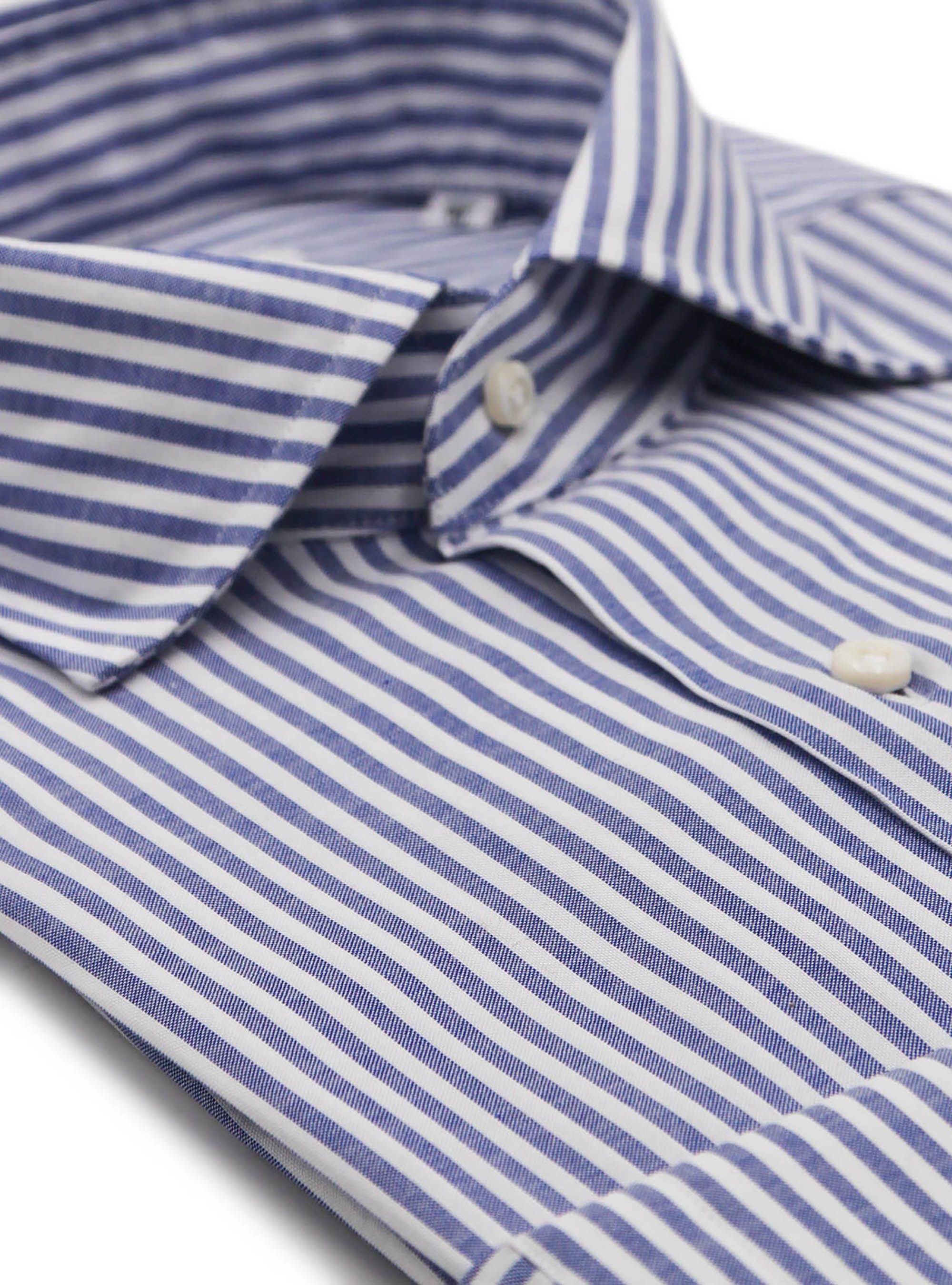 Striped panama cotton french collar shirt, BLUE