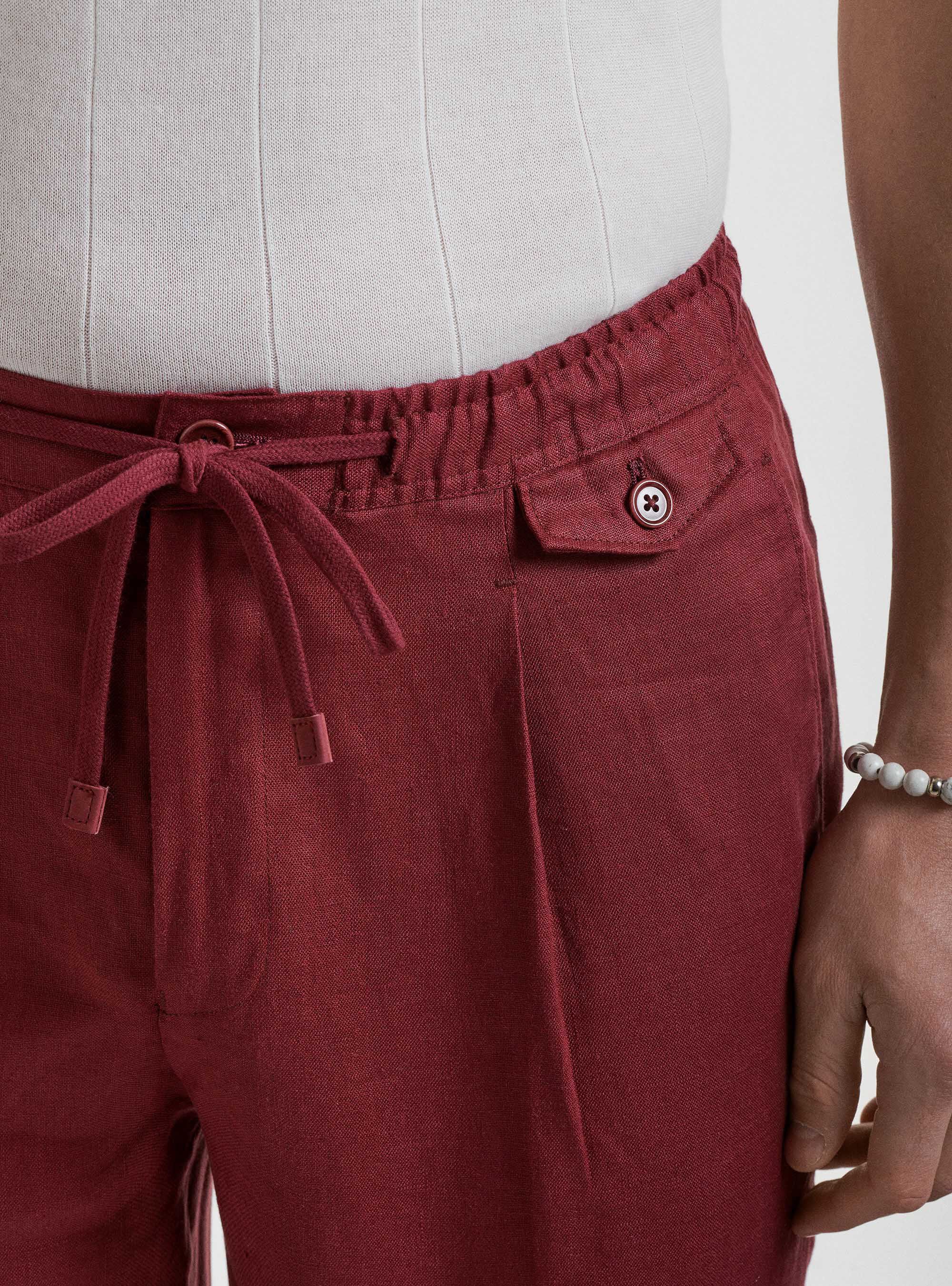 Bermuda tinta unita in puro lino, BORDEAUX