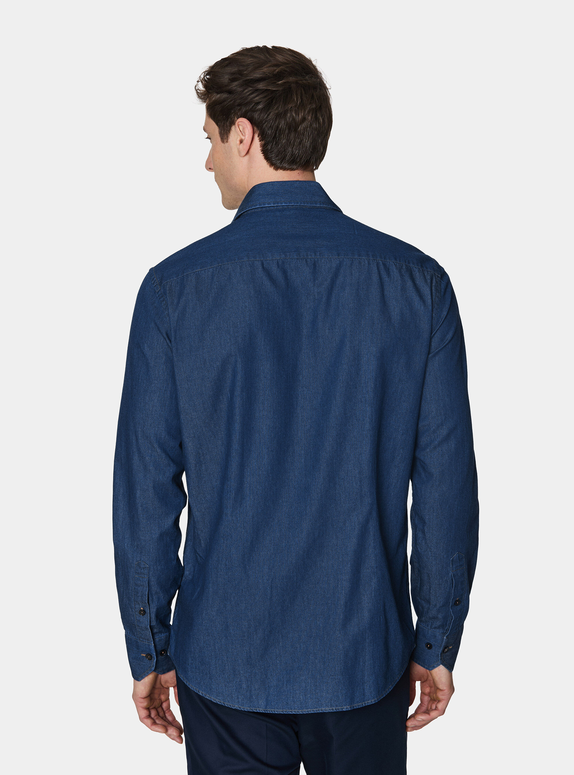 Camicia denim in cotone chambray, BLU NAVY