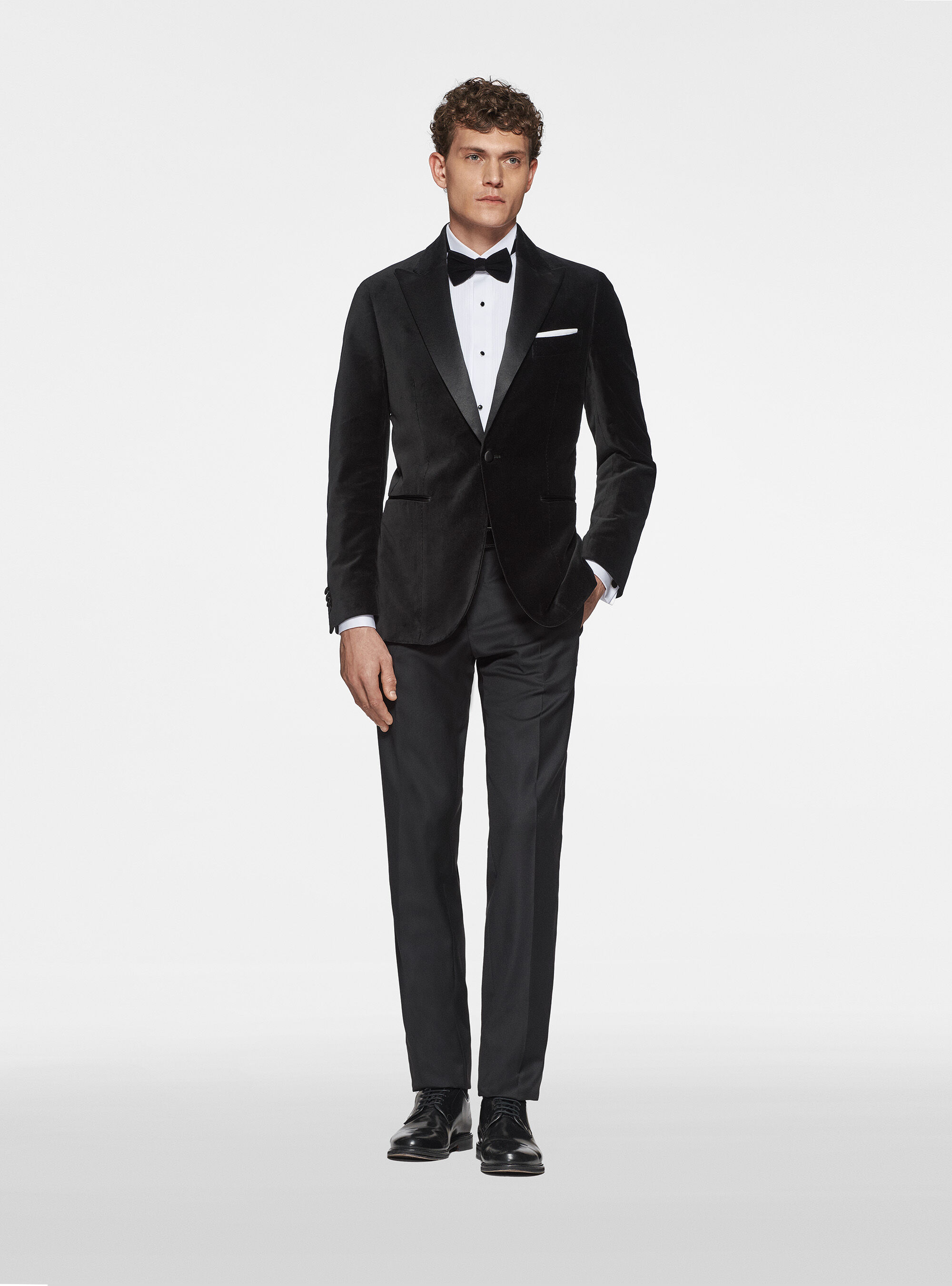 Tuxedo blazer in smooth velvet, BLACK