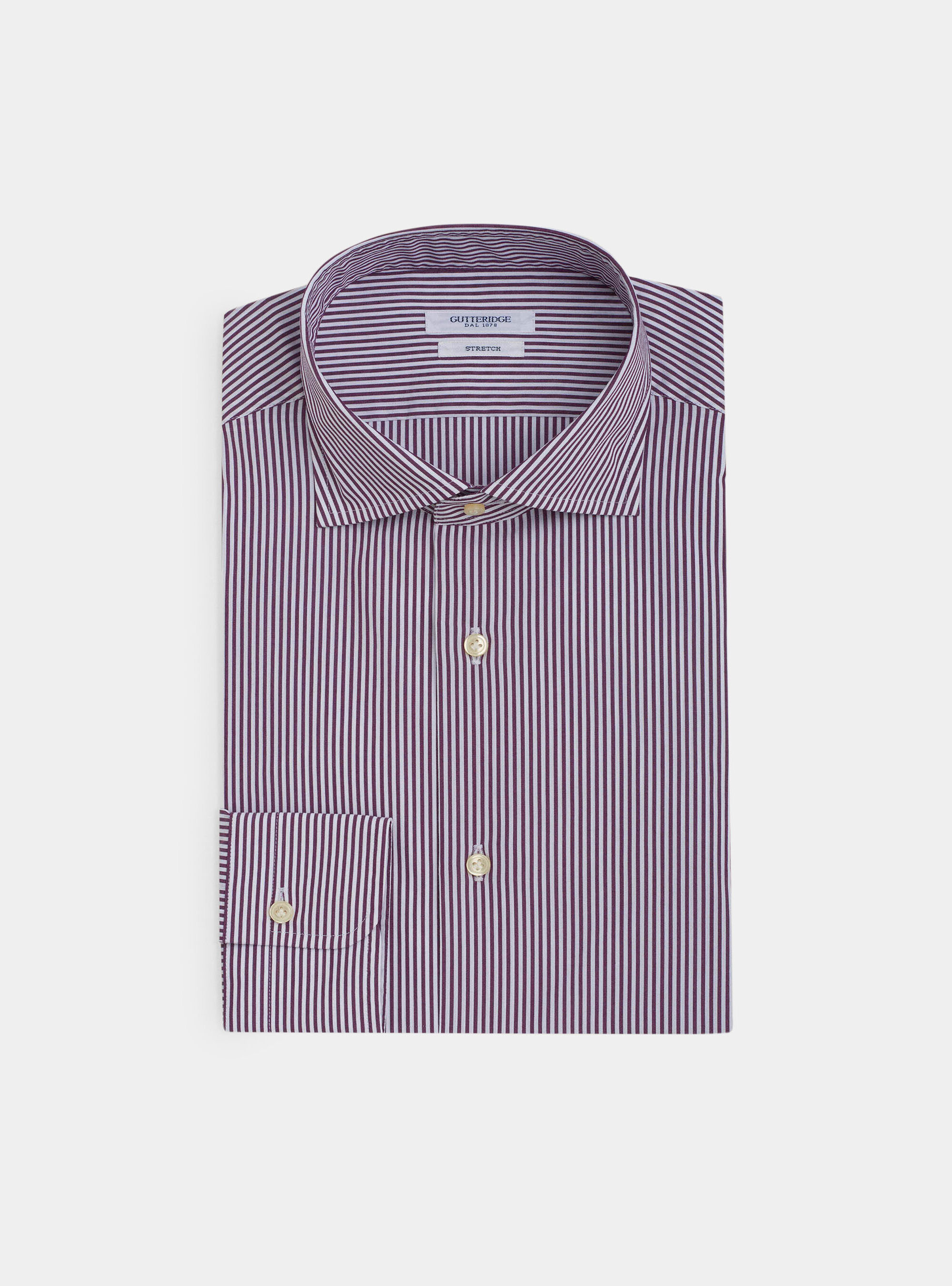 Chemise col fran&ccedil;ais semi-ouvert en popeline de coton stretch &agrave; rayures, VIOLET CLAIR