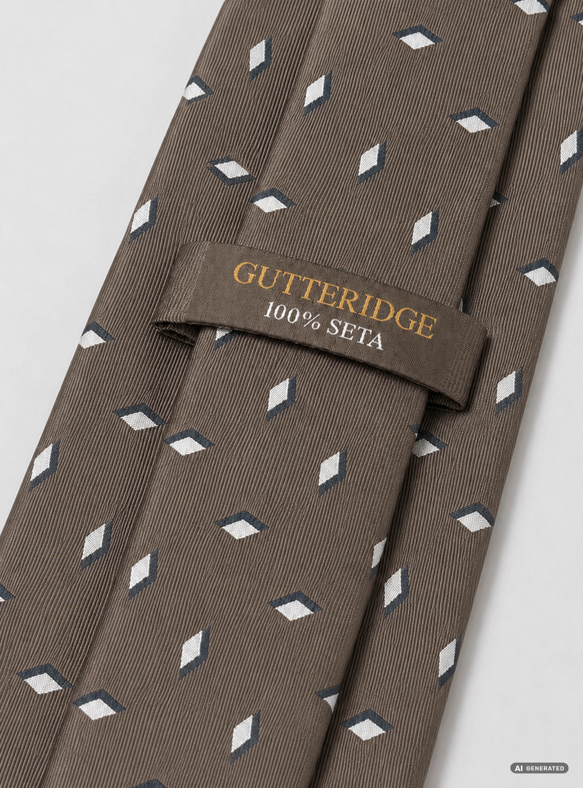 Cravatta in twill di seta fantasia geometrica, MARRONE