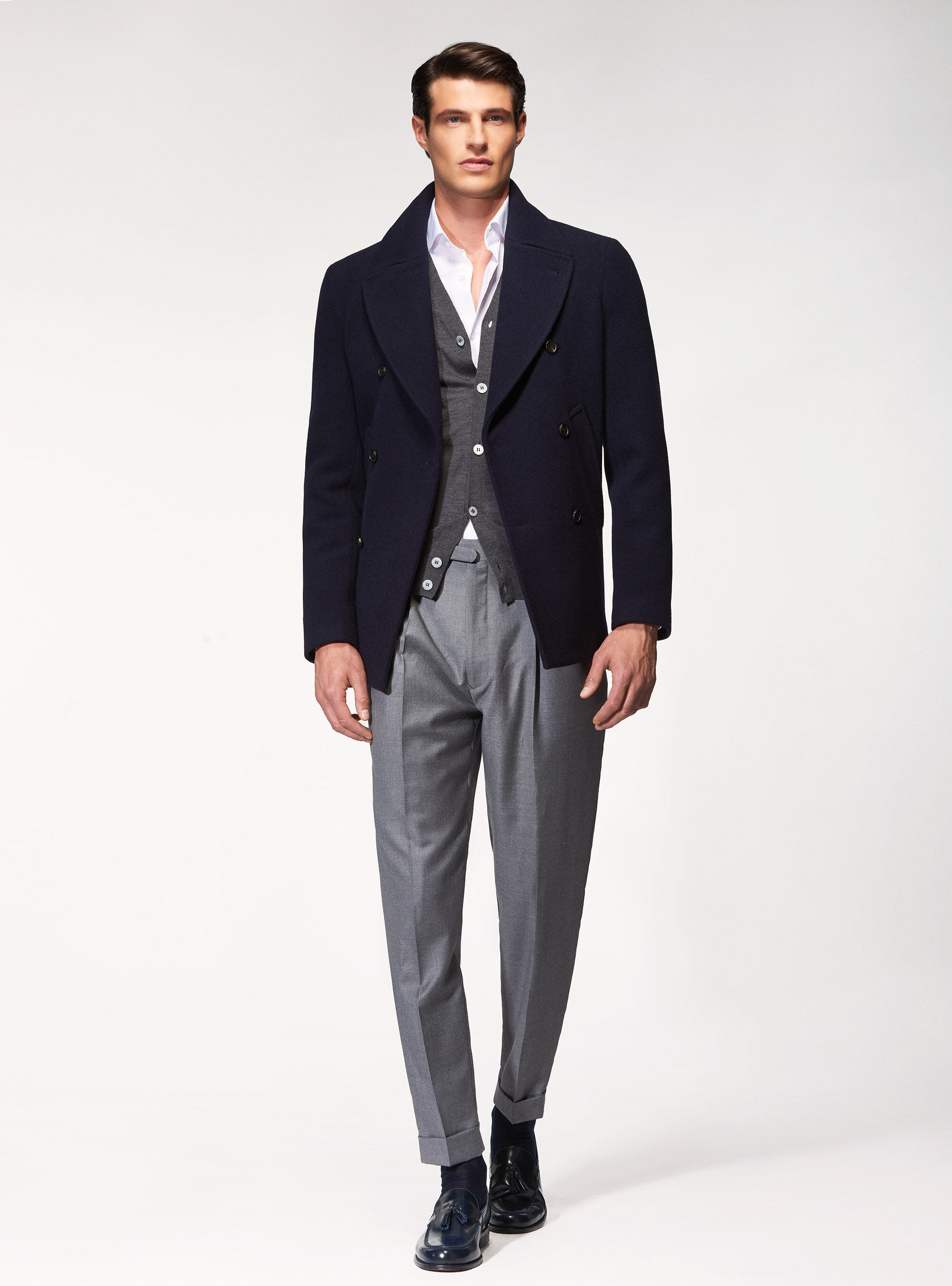 Peacoat in misto lana, BLU NAVY