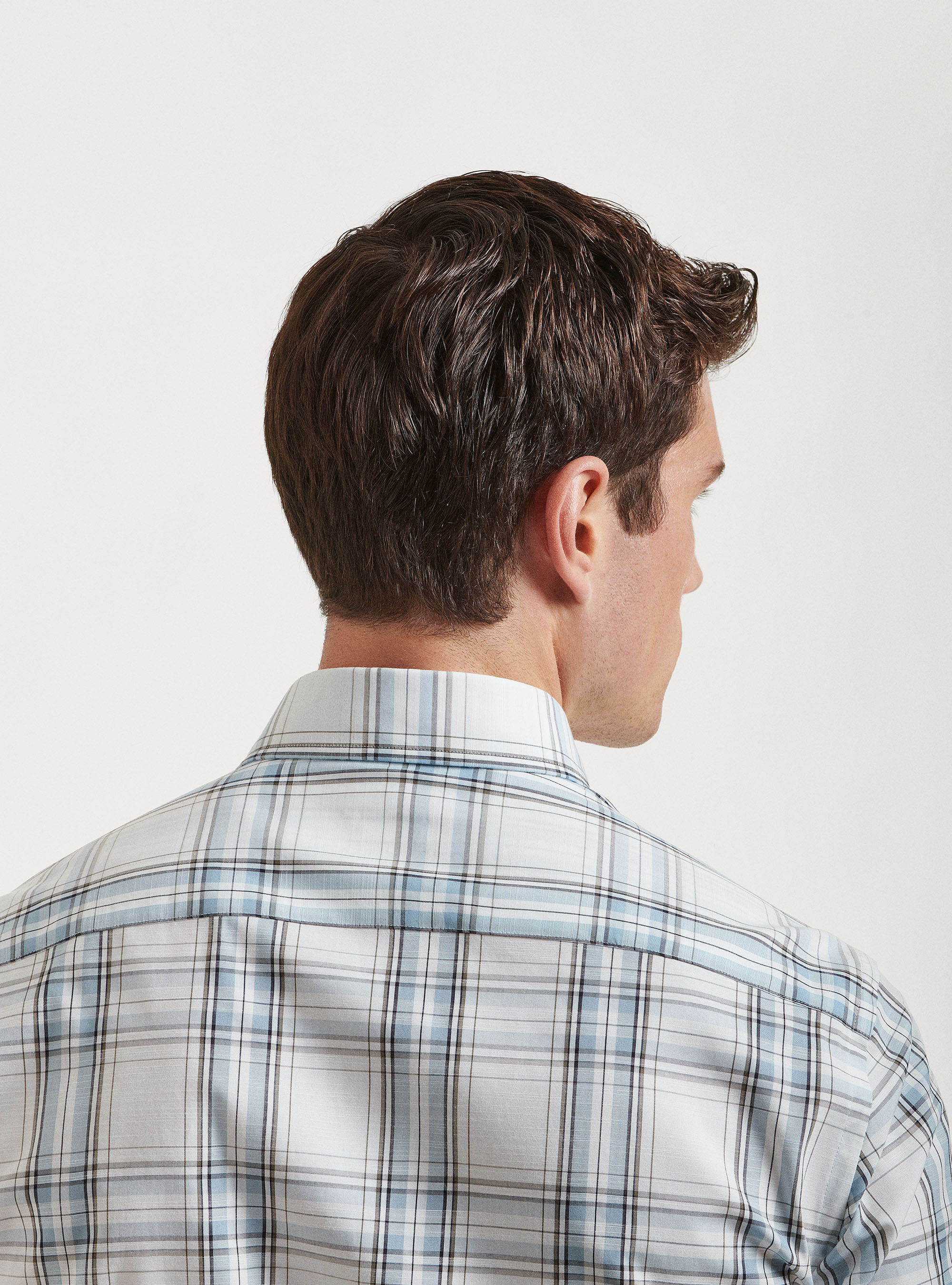 Camicia collo semi francese in puro cotone a quadri, AZZURRO