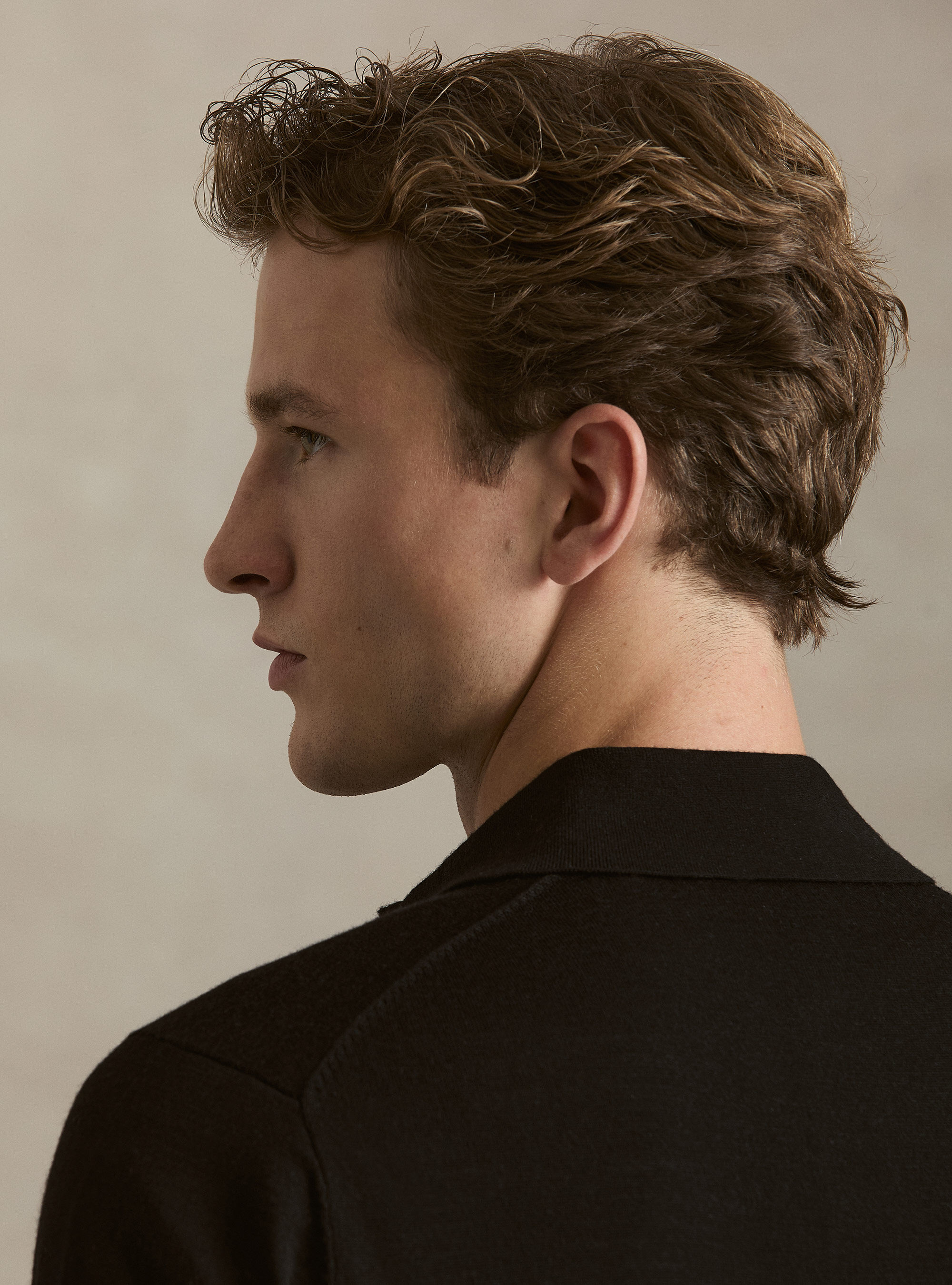 Extrafine merino wool knit polo shirt, BLACK