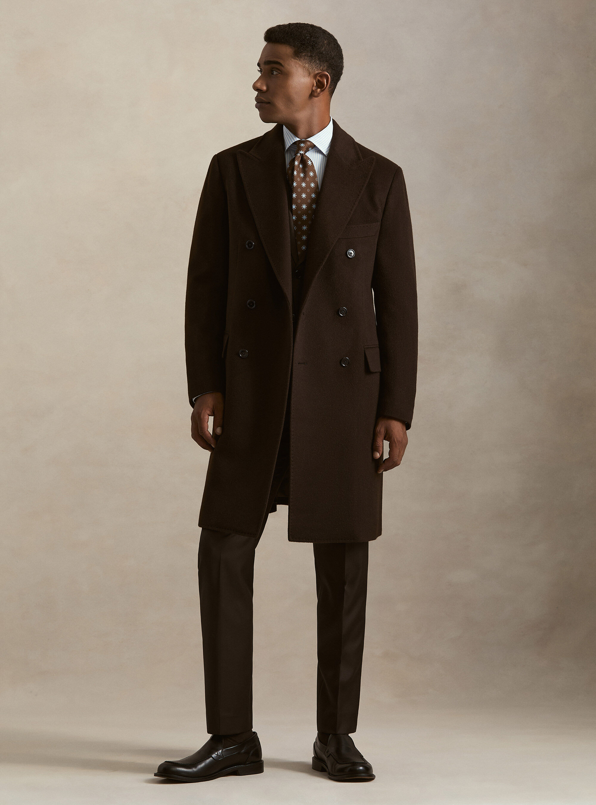 Double-breasted cashmere coat, BROWN