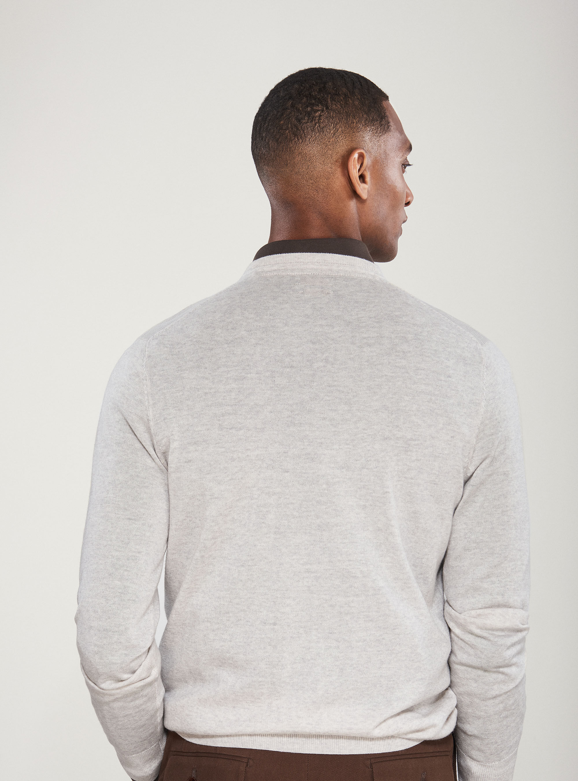 Maglia girocollo in pura lana merino extrafine, GRIGIO CHIARO MELANGE