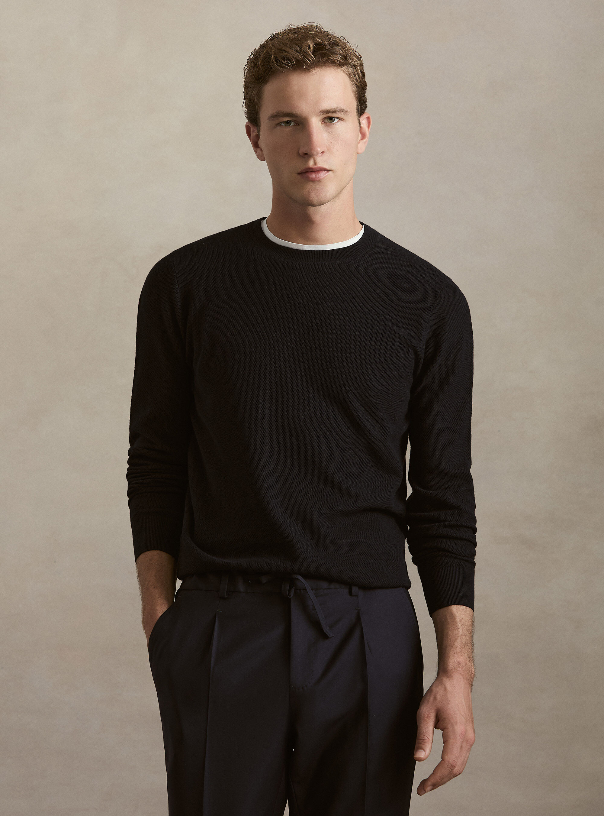 Girocollo in maglia nido d'ape in cotone cashmere