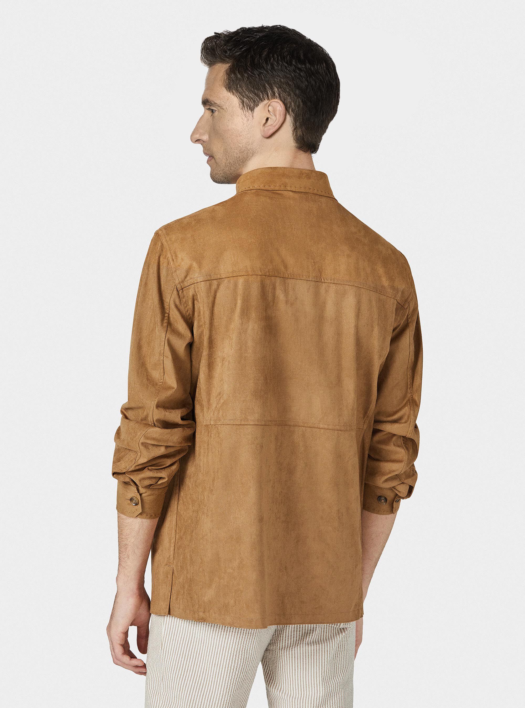 Giacca camicia effetto scamosciato, MARRONE