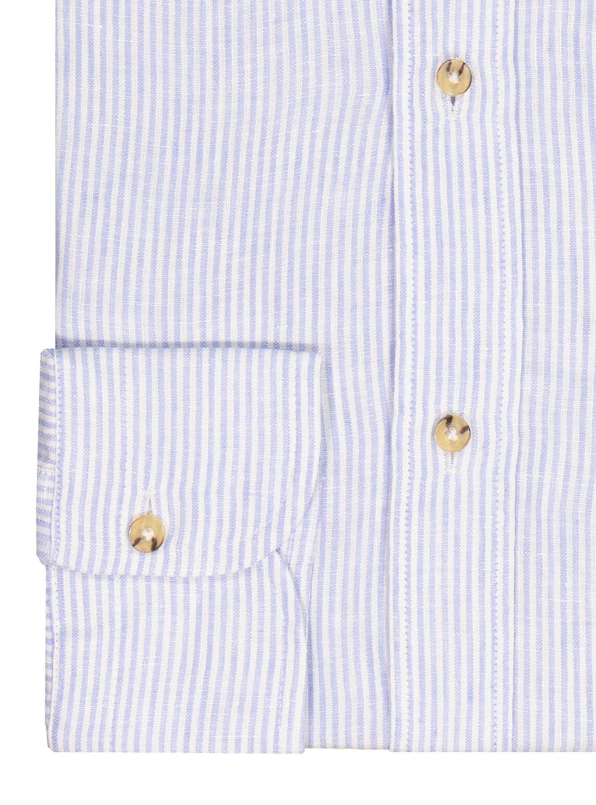 Chemise col fran&ccedil;ais semi-ouvert en lin ray&eacute;, BLEU CIEL