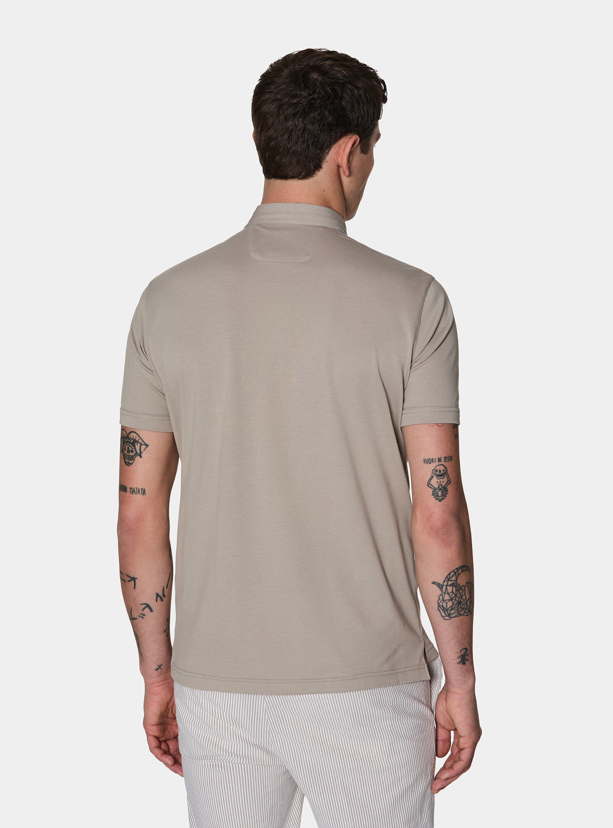 Polo collo coreano in misto cotone stretch, SABBIA 0591C