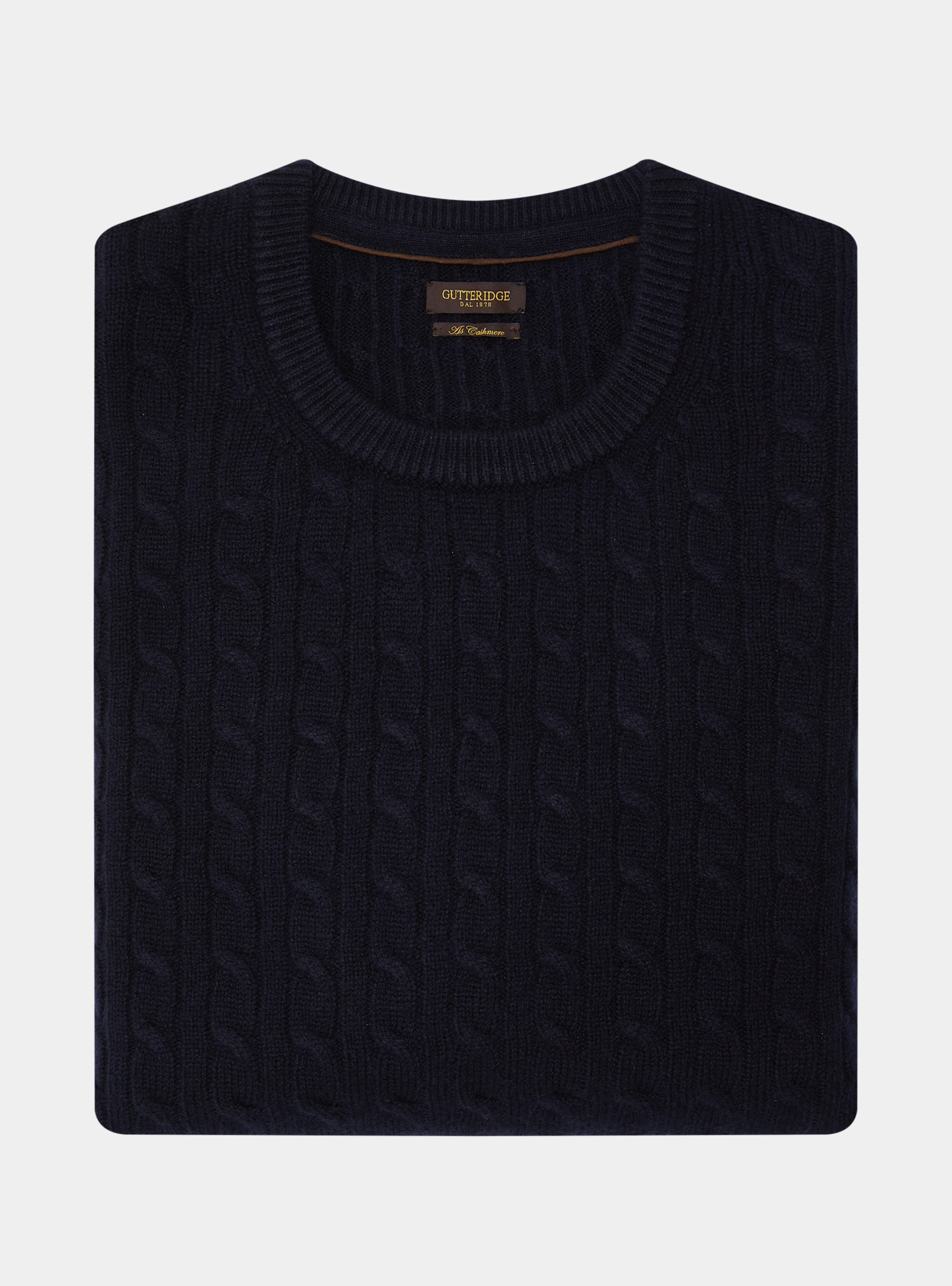 Maglia girocollo con treccia in lana e cashmere, BLU NAVY