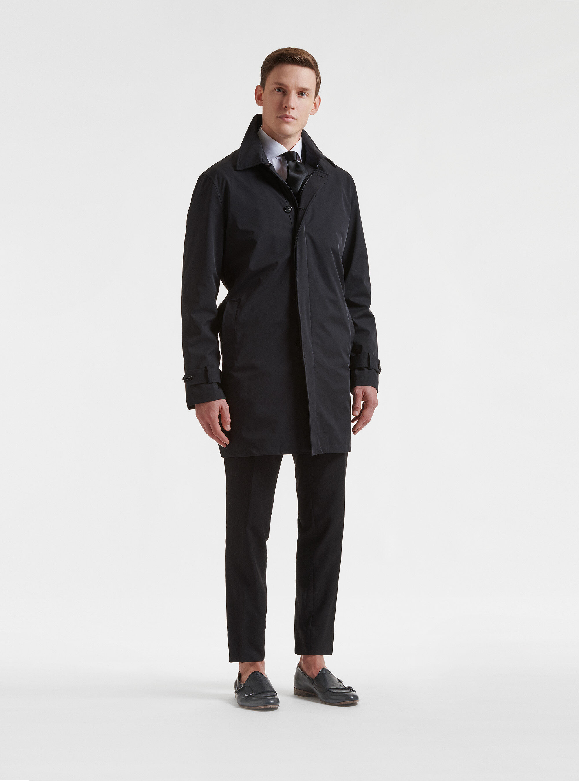 Mens black dress shop raincoat