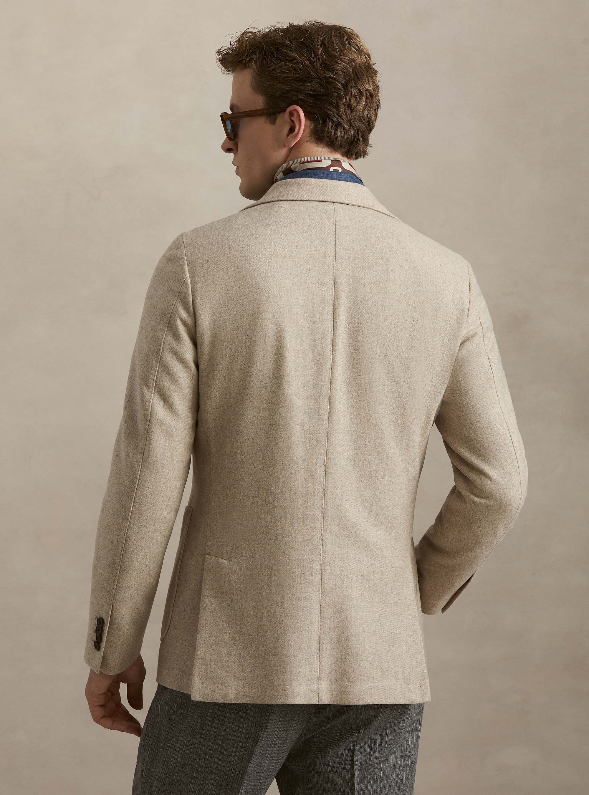 Veste droite en flanelle de laine m&eacute;lang&eacute;e, SABLE