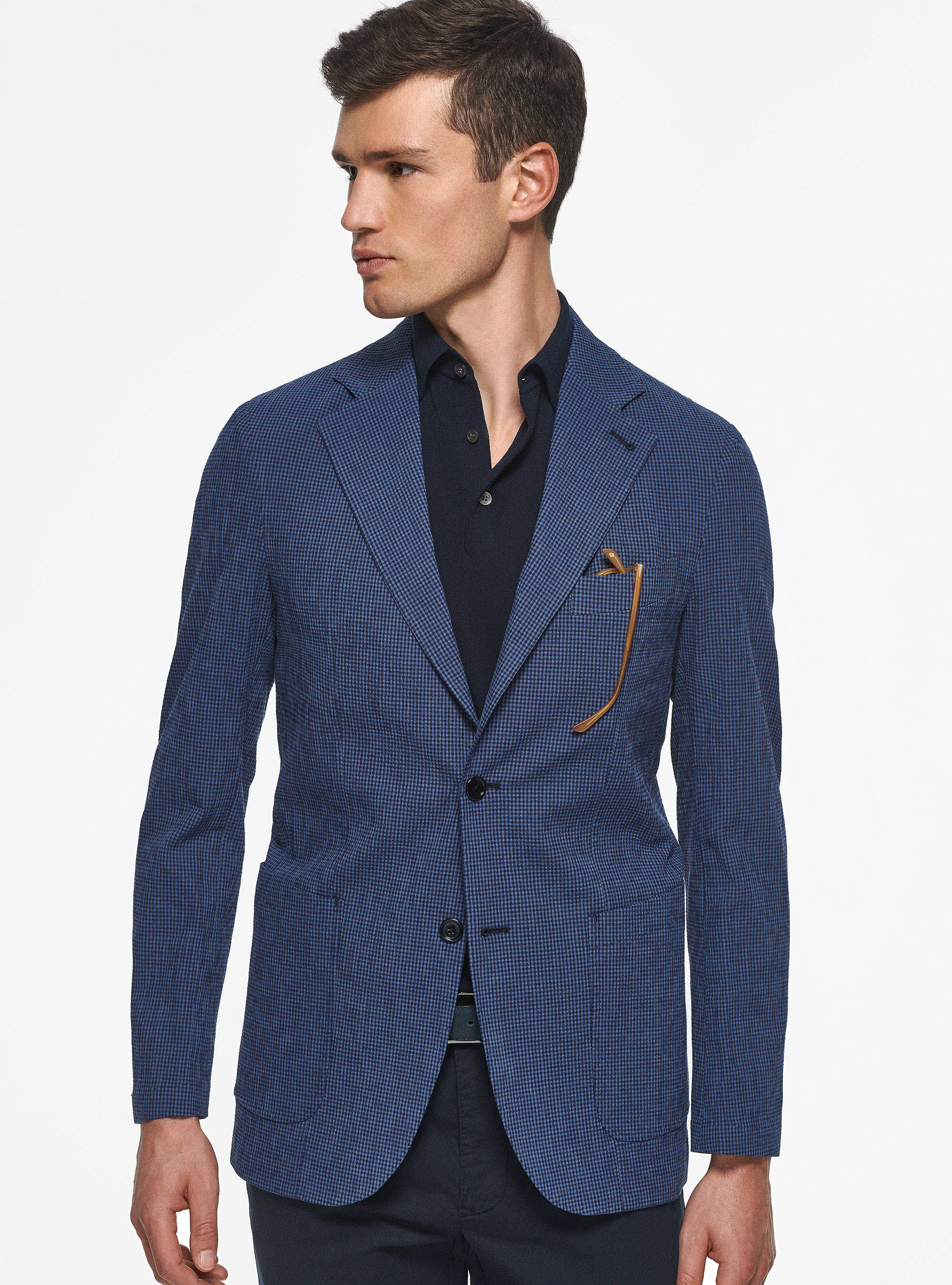 Seersucker blazer in cotton and linen