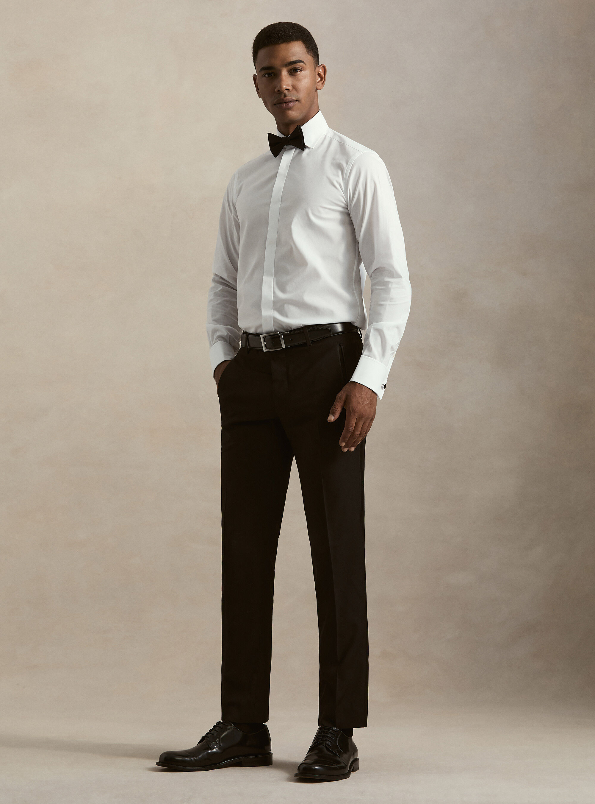 Camisa de esmoquin de popel&iacute;n con pu&ntilde;o doble para gemelos