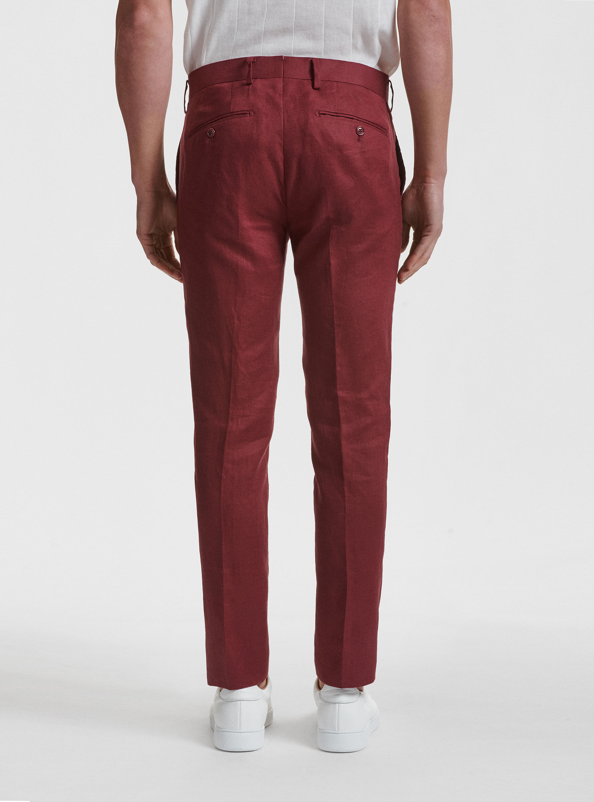 Pantaloni per abito in puro lino, BORDEAUX