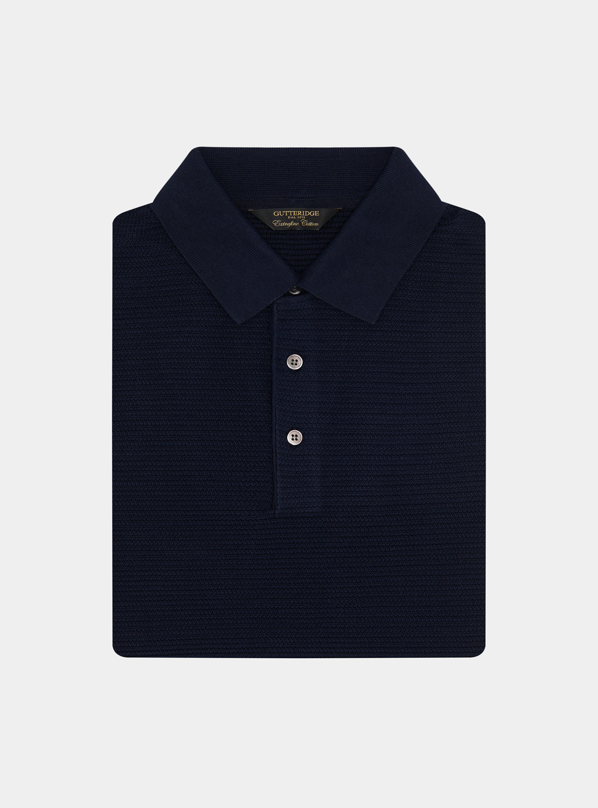 Textured cotton knit polo shirt, NAVY BLUE
