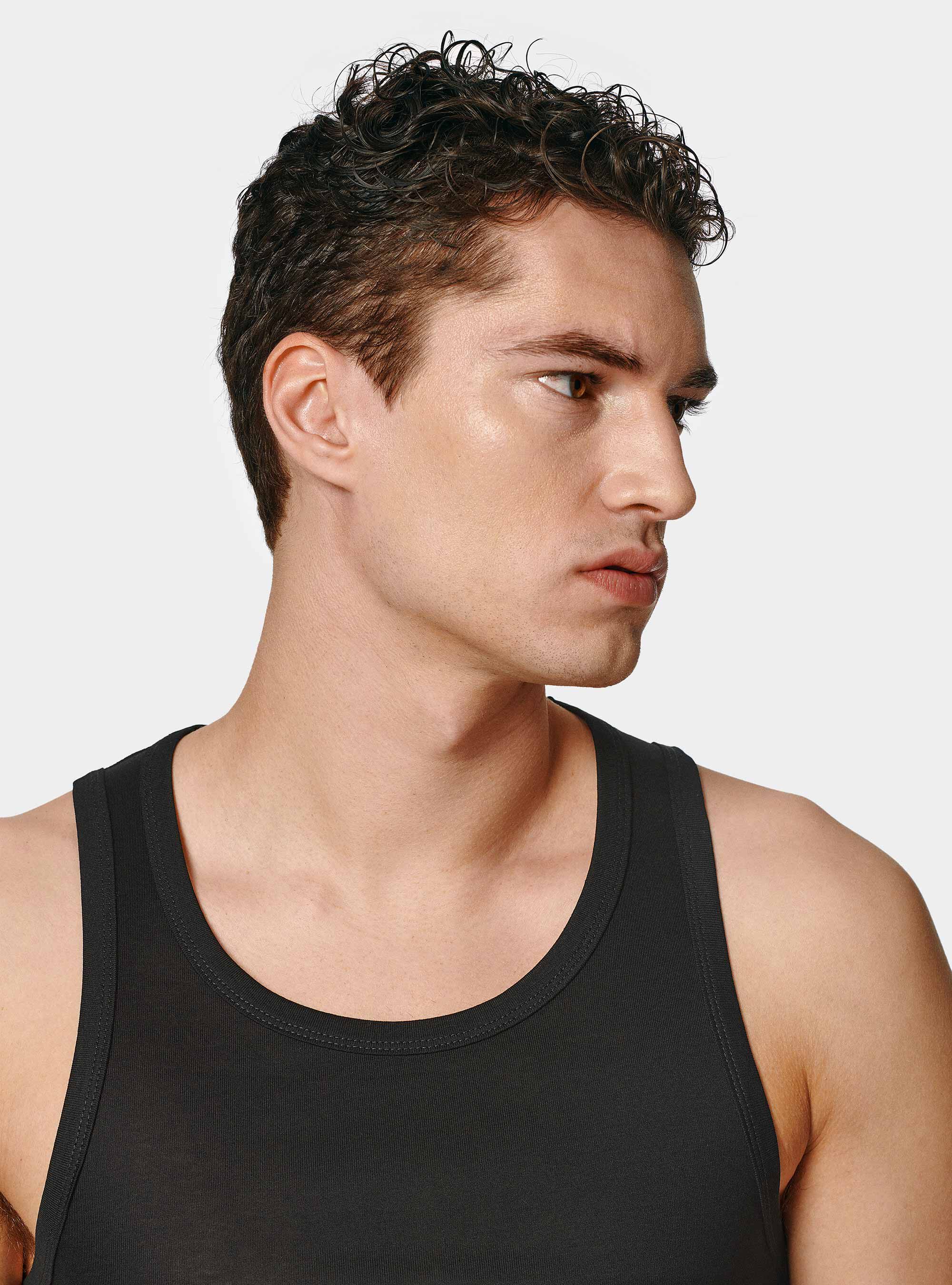 Camiseta de tirantes de hilo de algod&oacute;n, NEGRO