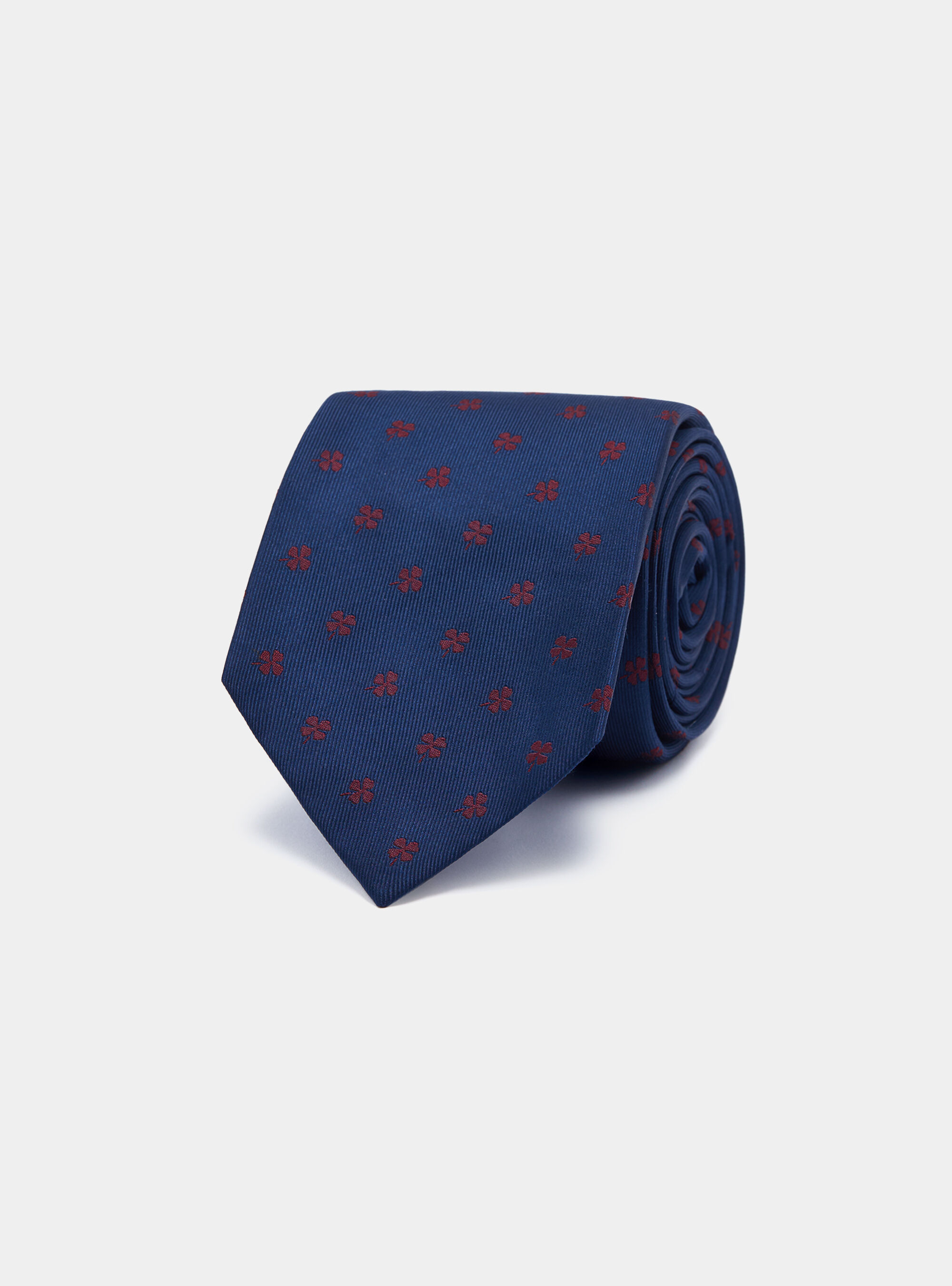 Cravatta in twill di seta con quadrifogli, NAVY/BORDEAUX