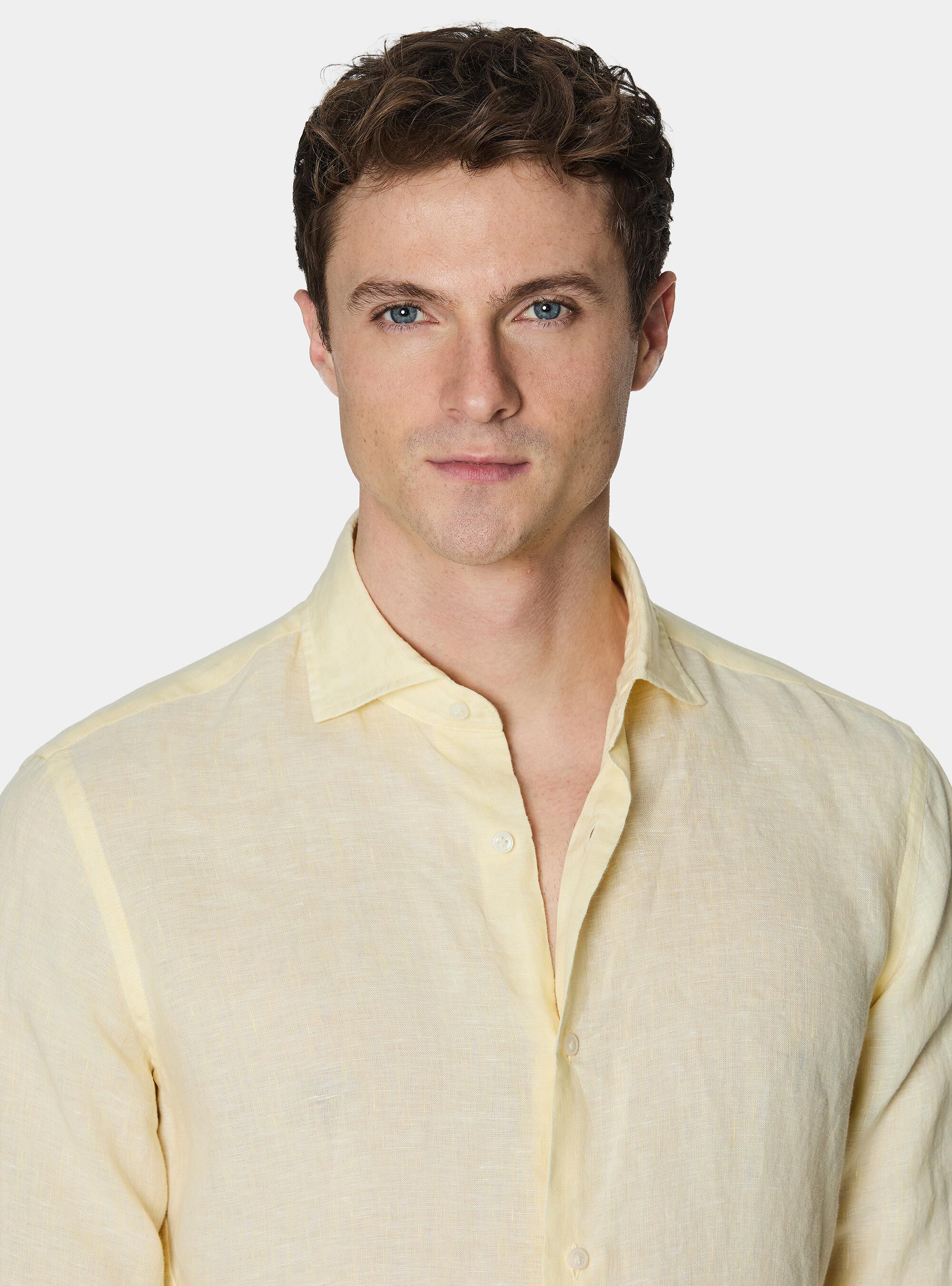 Camicia in puro lino, GIALLO CHIARO 0784C