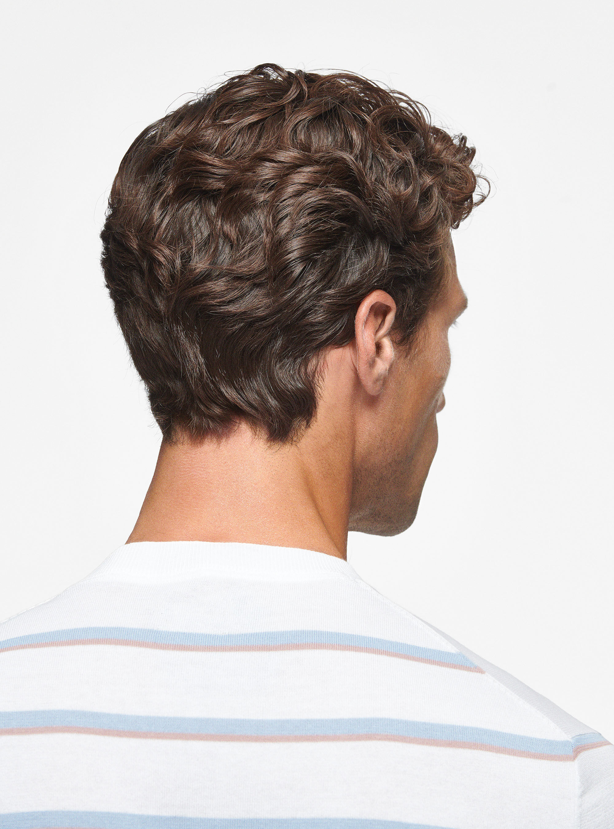 Crew-neck sweater in striped cotton, WHITE