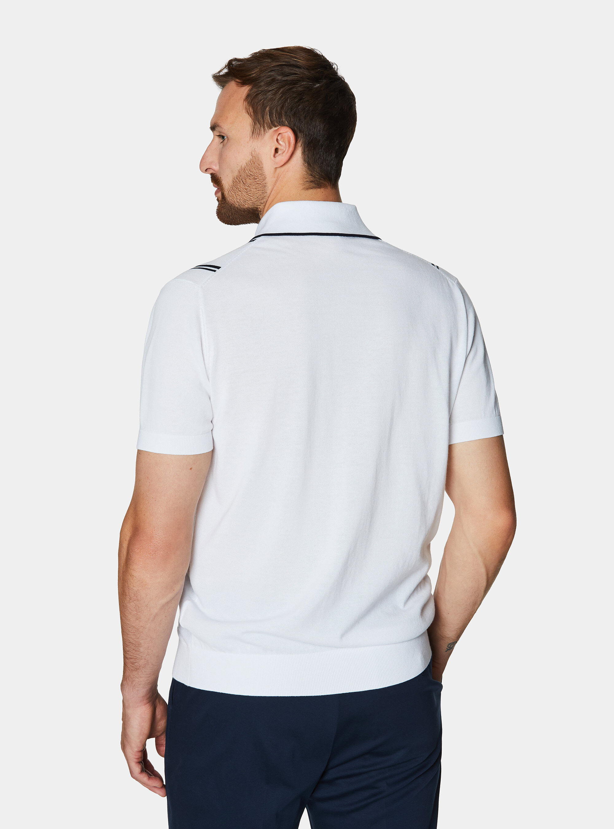 Halbarmel-Poloshirt aus extrafeiner Baumwolle, BIANCO 0099C