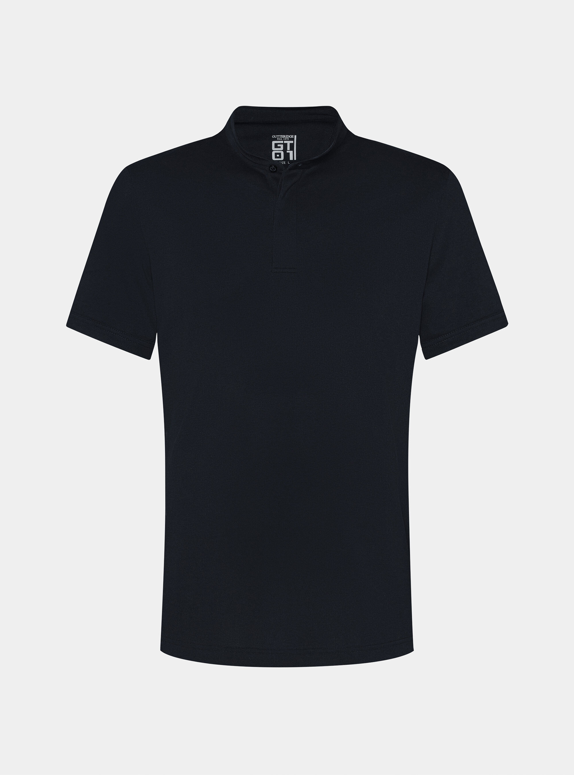 Polo collo coreano in misto cotone stretch, BLU NAVY
