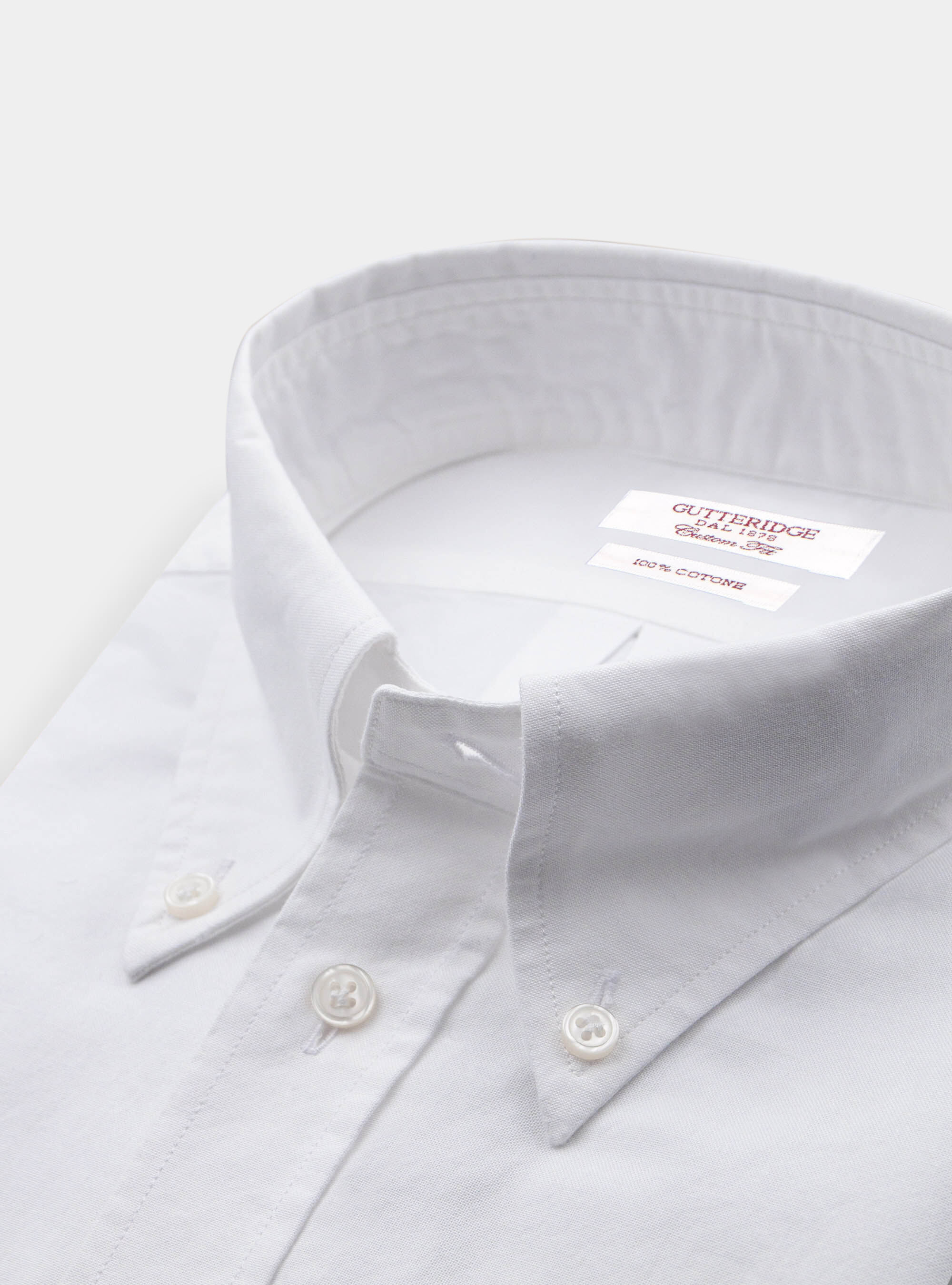Camicia custom collo button down in oxford, BIANCO