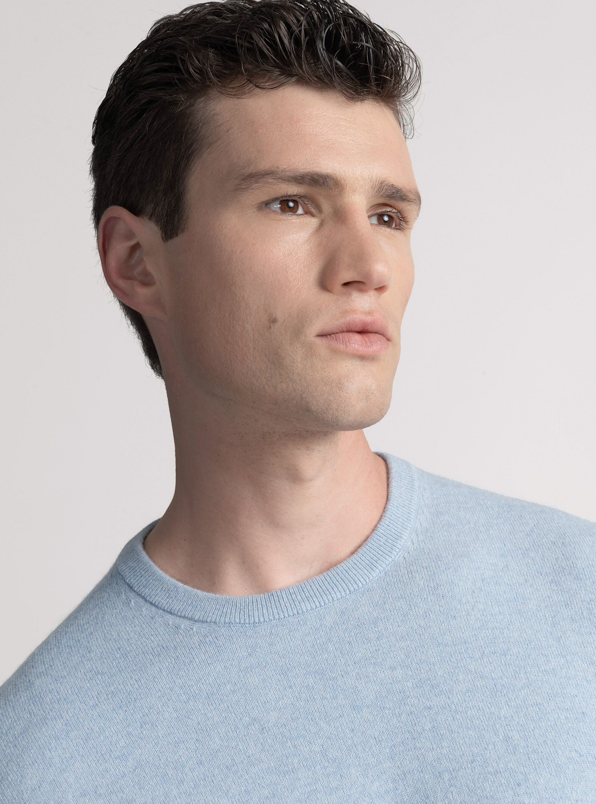 Punto de cachemira con cuello redondo, AZZURRO POLVERE 0283C