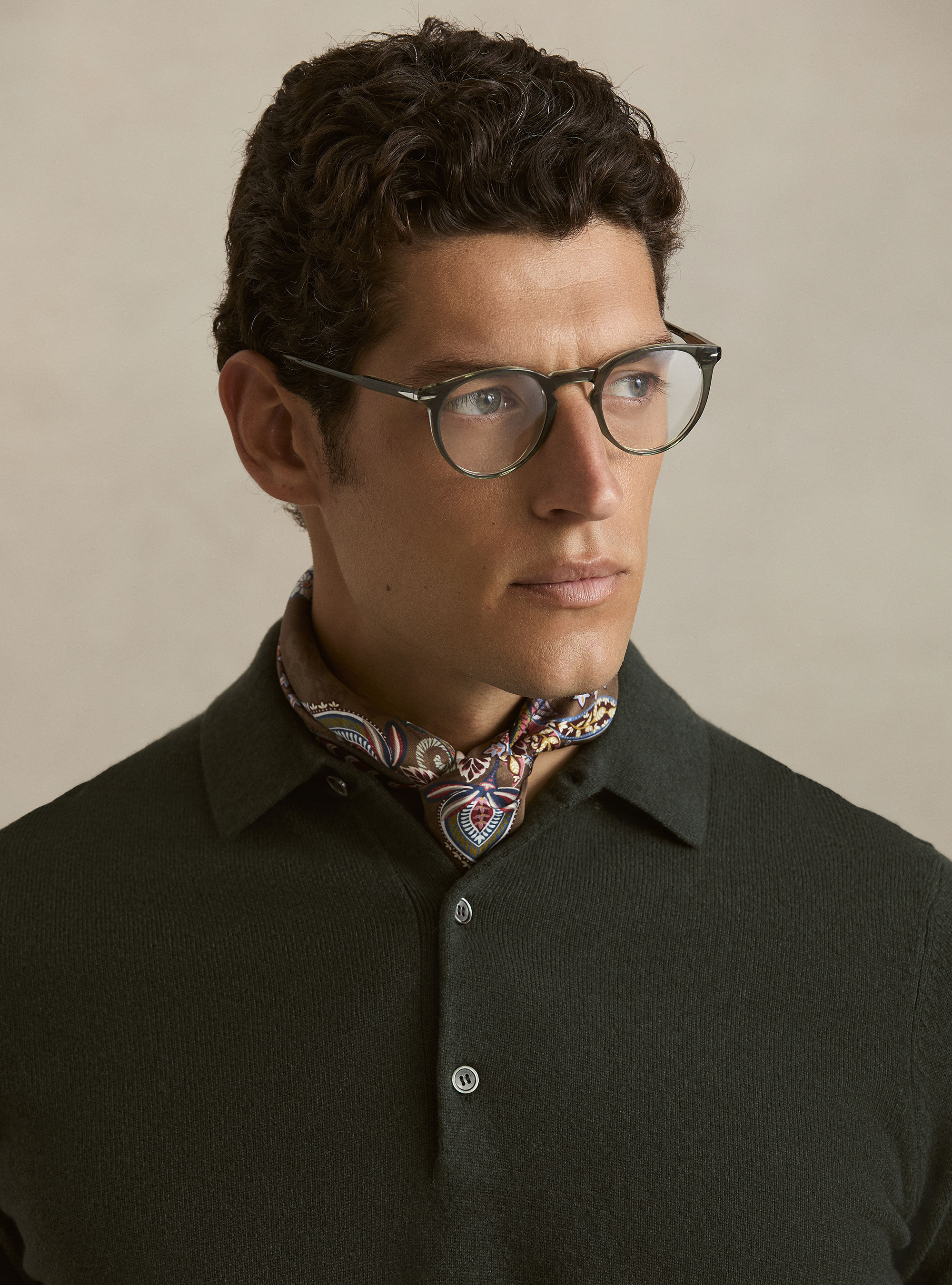 Maglia a polo in lana e cashmere, MILITARE 0609C