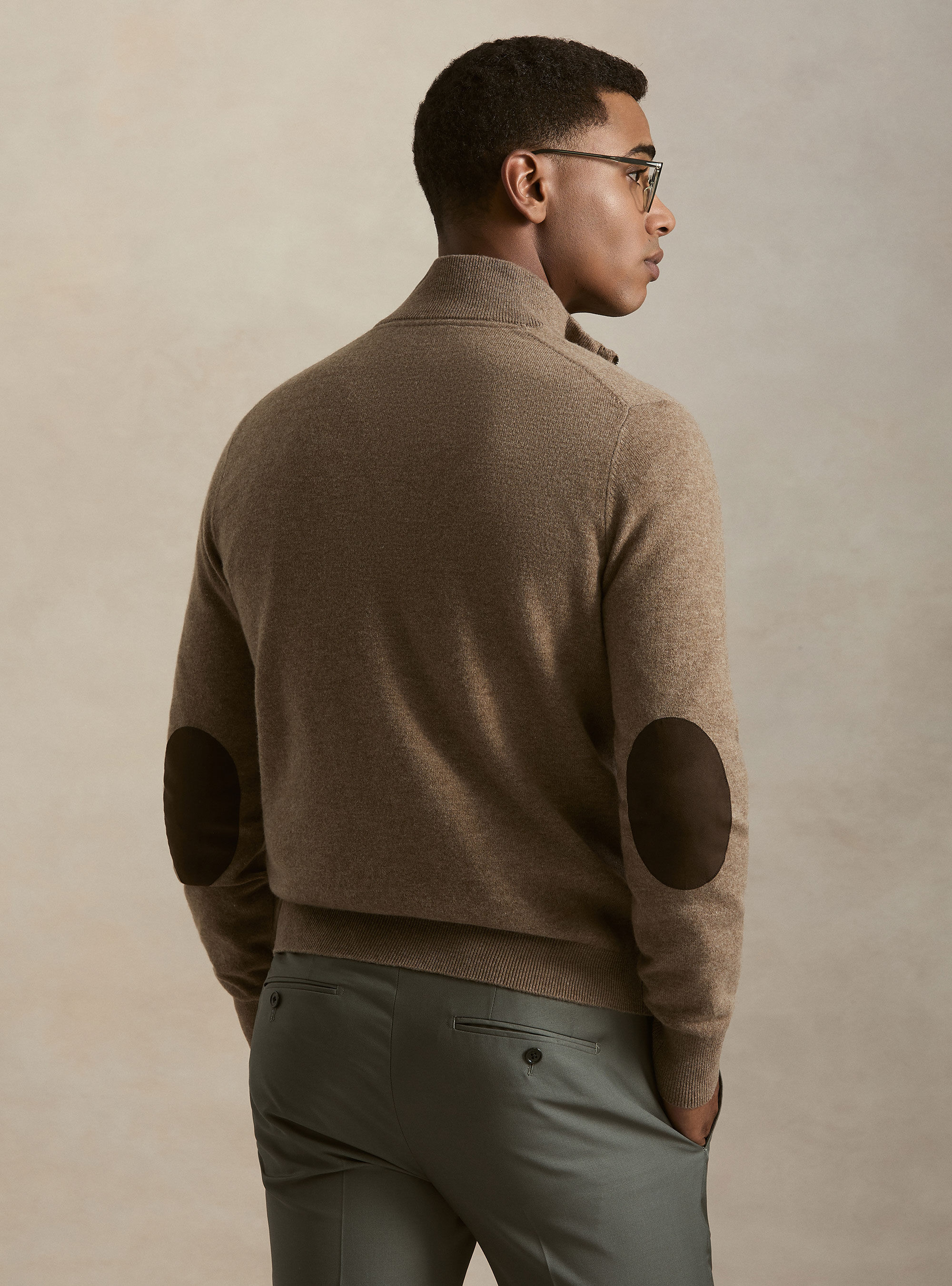Half-zip lambswool and cashmere sweater, MUD