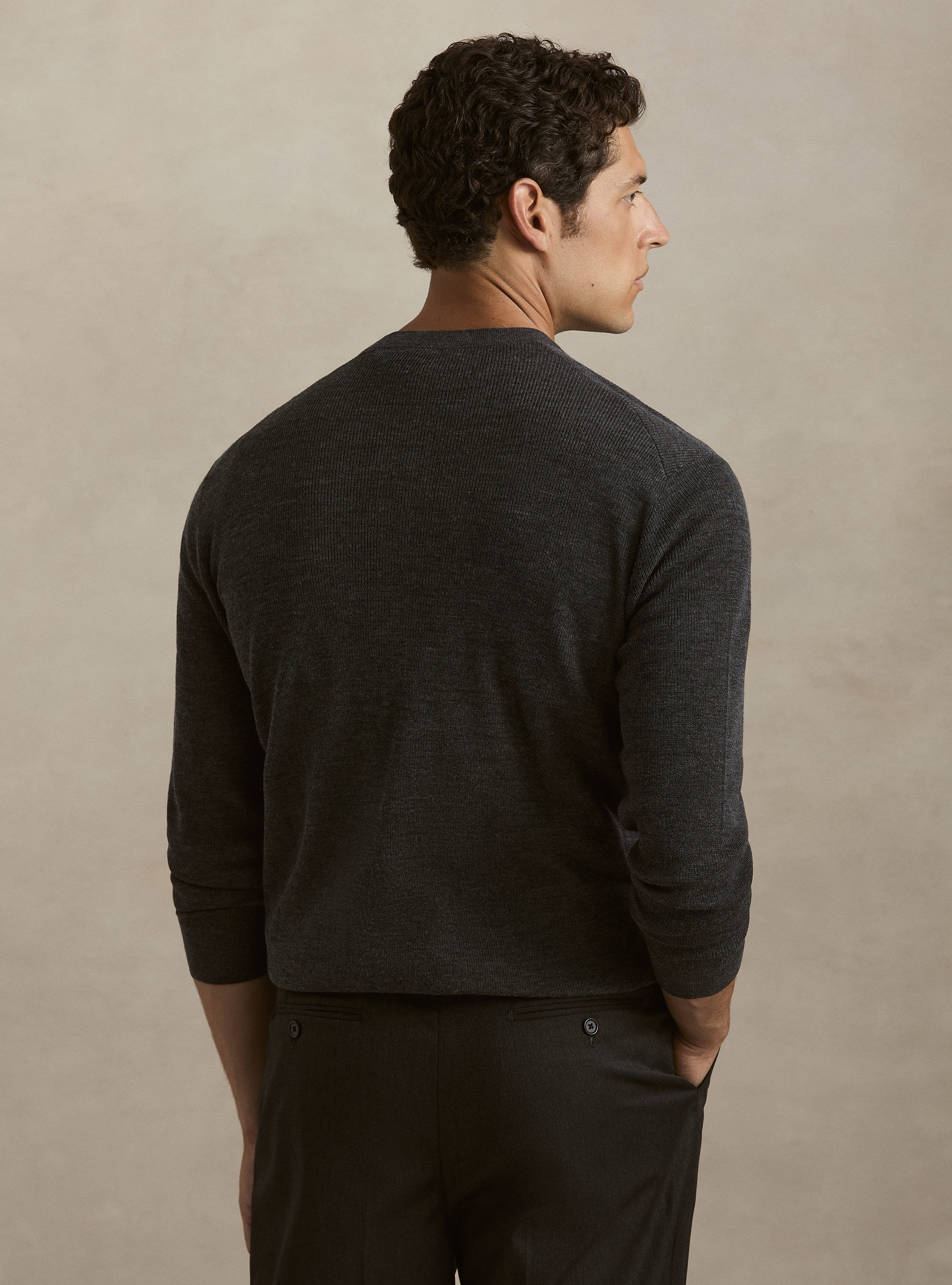 Ribbed wool Henley shirt, ASPHALT GREY