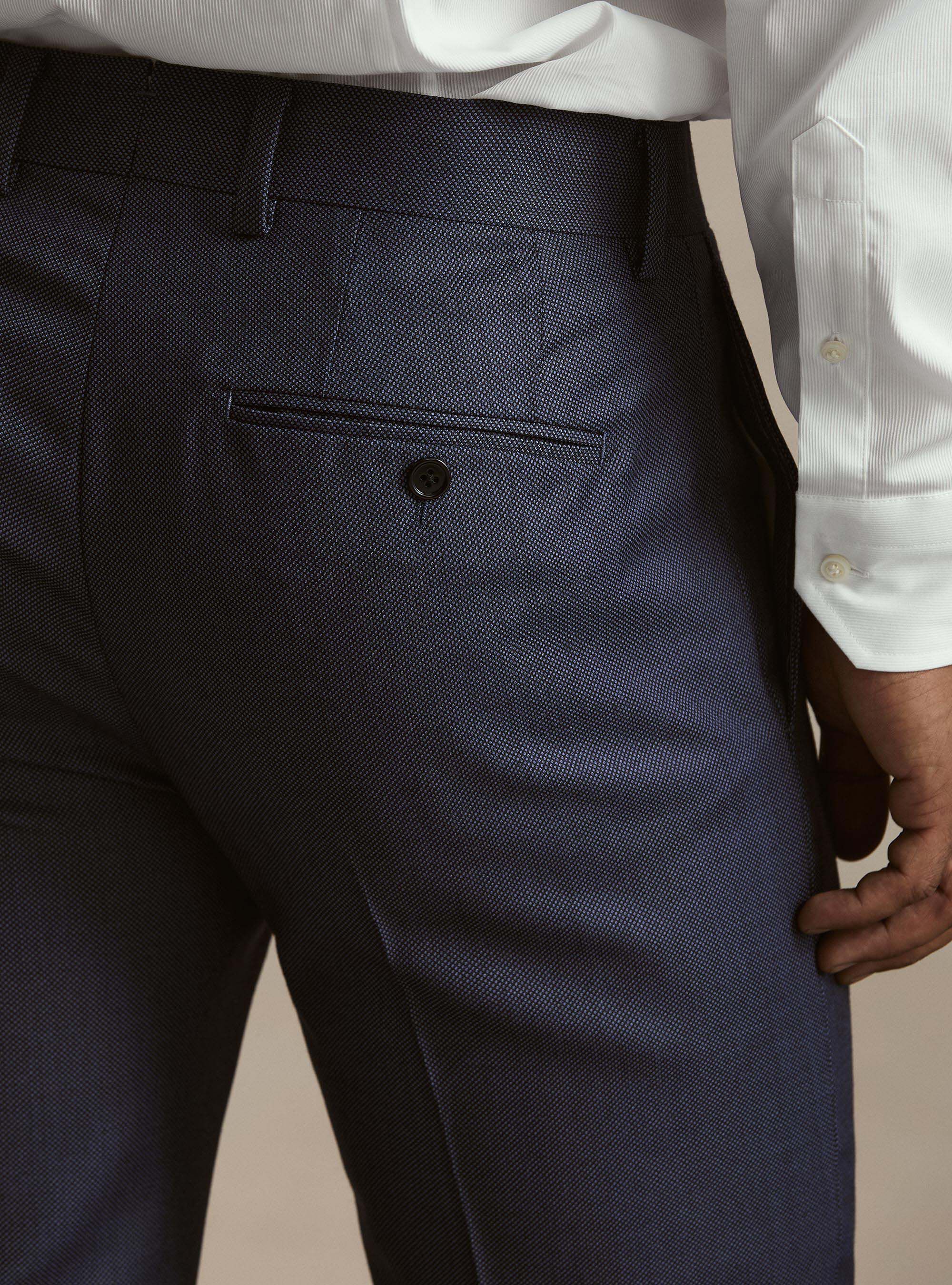 Pantaloni per abito in pura lana occhio di pernice Vitale Barberis Canonico, INCHIOSTRO