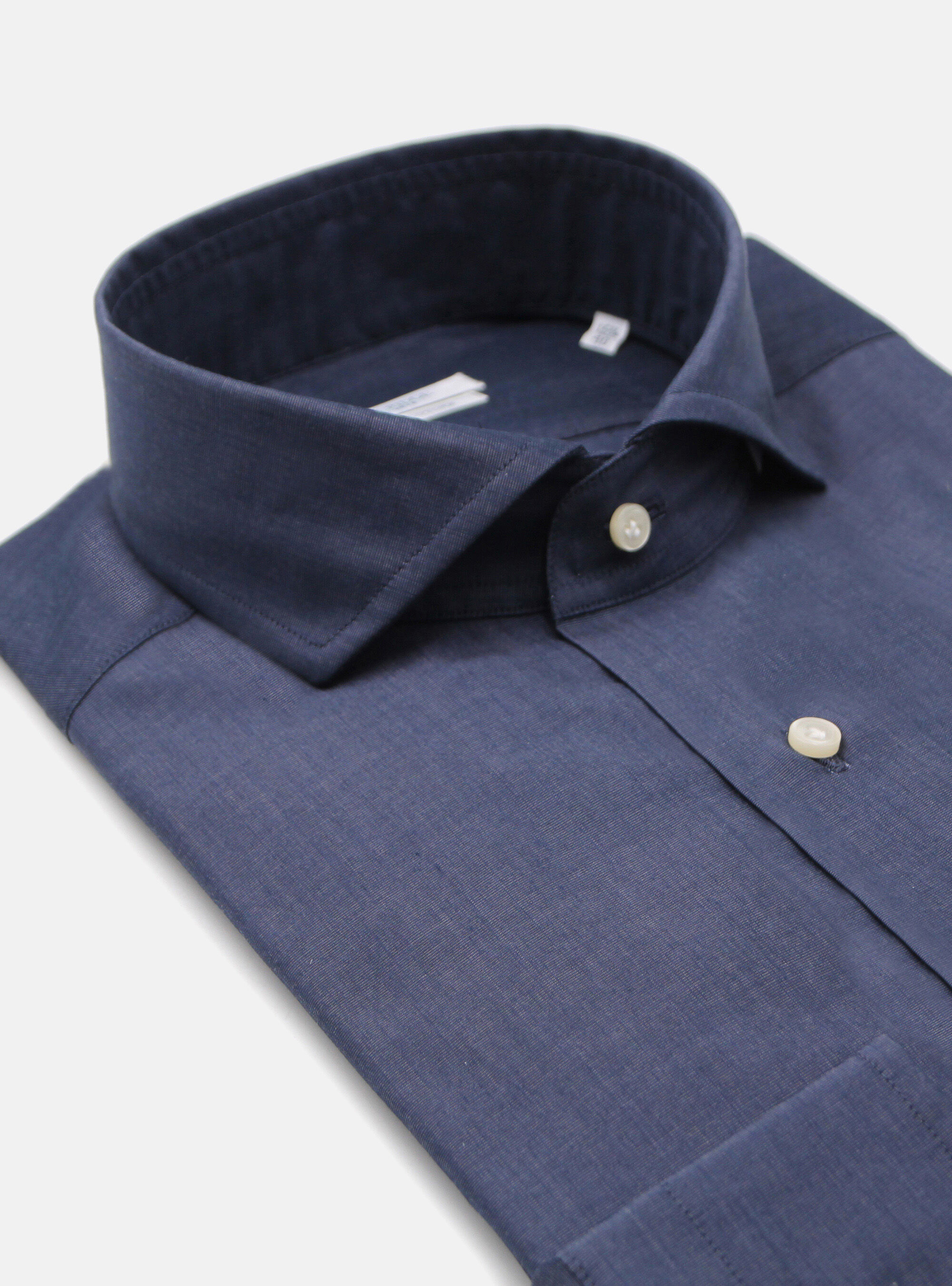 Camicia con collo francese in cotone fil a fil, BLU NAVY